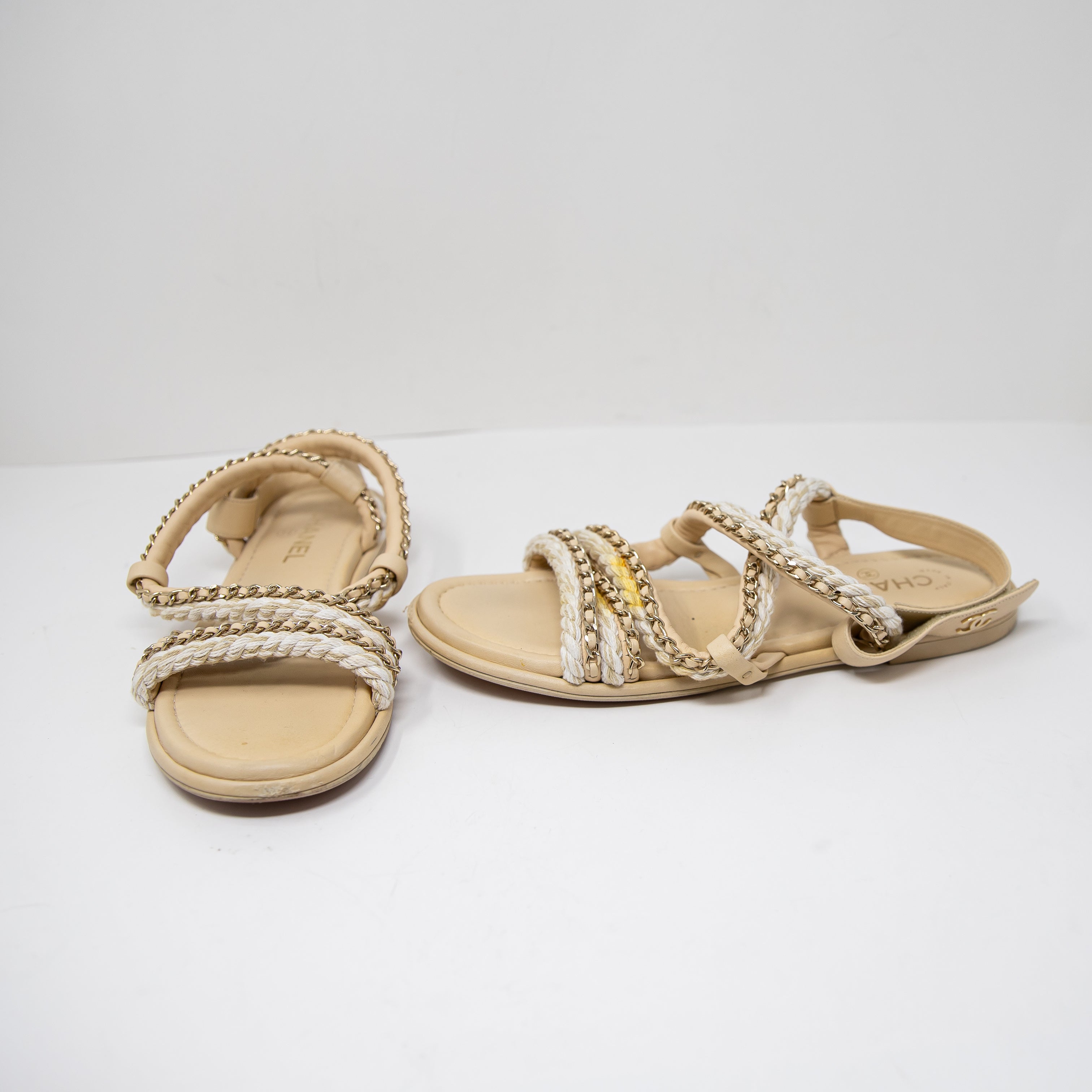 Chanel Interlocking CC Braided Rope Lamb Leather Chain Strappy Sandals Shoes 10