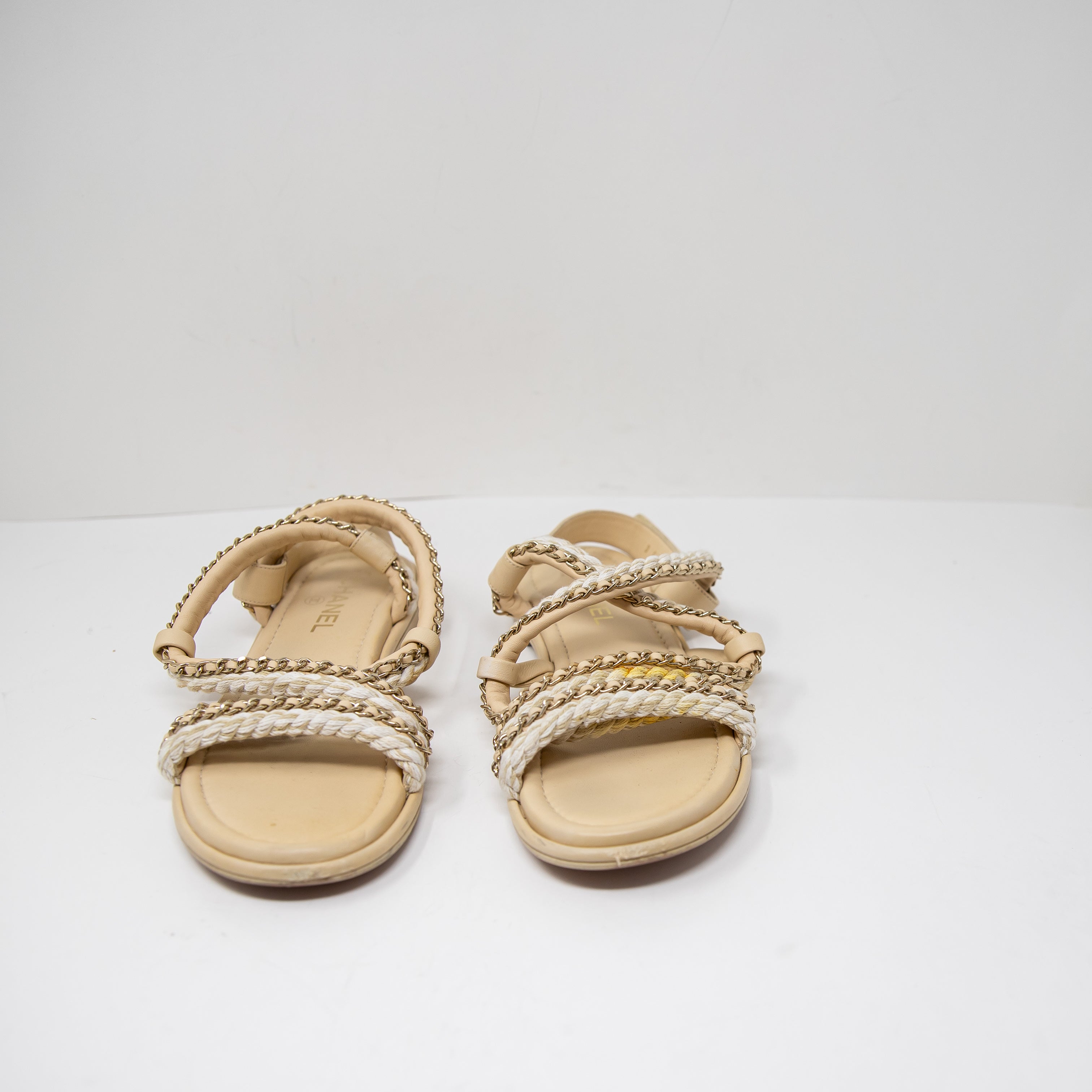 Chanel Interlocking CC Braided Rope Lamb Leather Chain Strappy Sandals Shoes 10