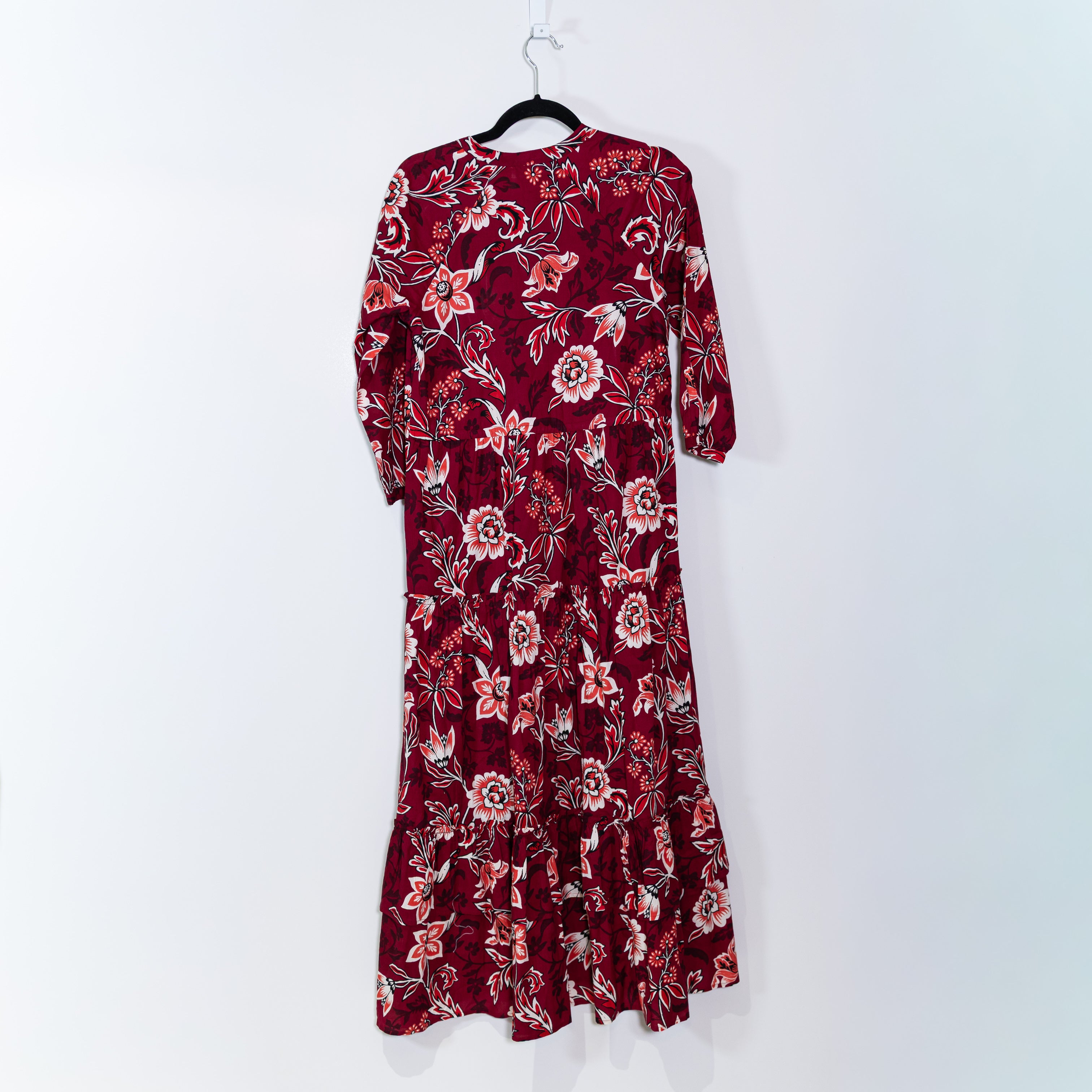 NEW Banjanan Cotton Voile V Neck Tiered Pullover Maxi Dress Elisabetta Vine Rio