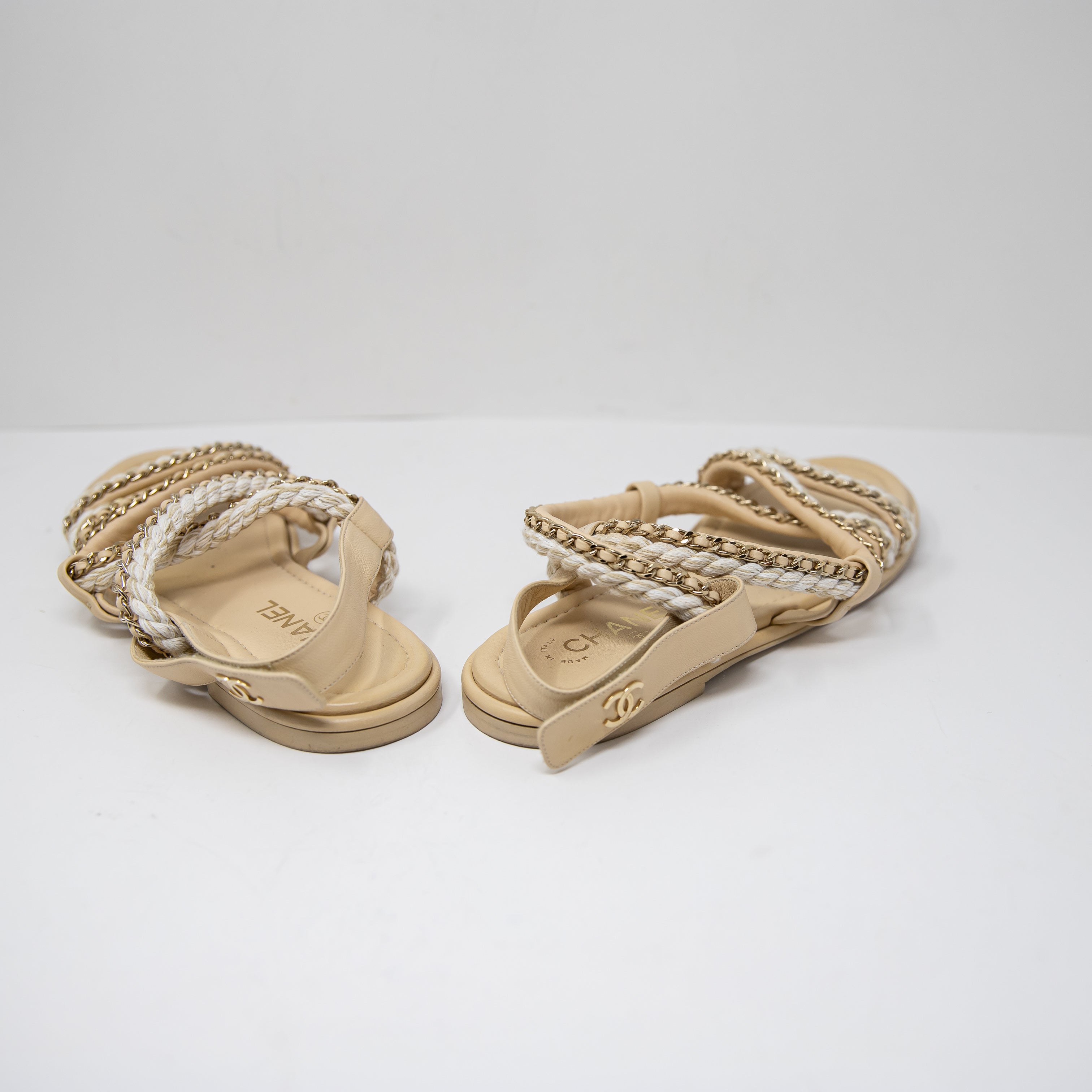 Chanel Interlocking CC Braided Rope Lamb Leather Chain Strappy Sandals Shoes 10