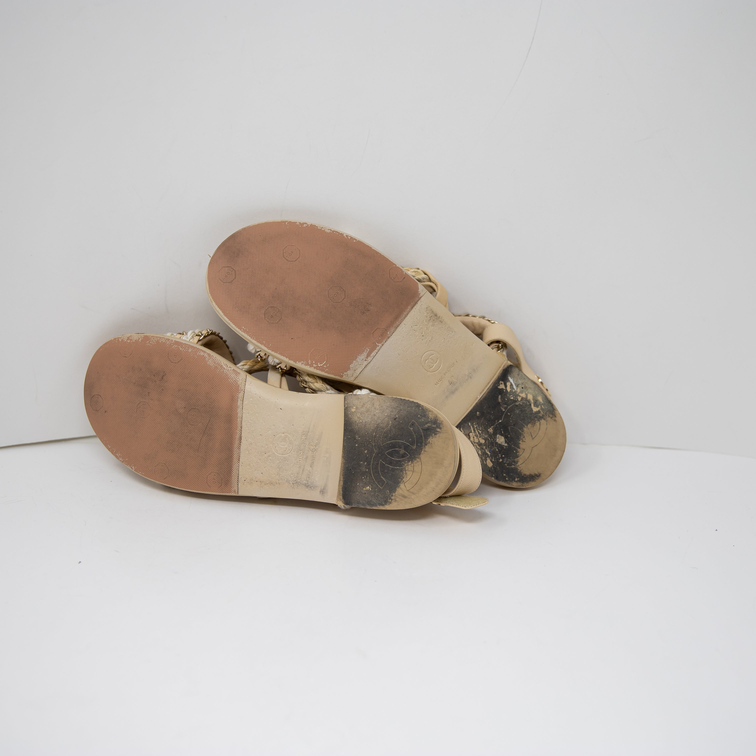 Chanel Interlocking CC Braided Rope Lamb Leather Chain Strappy Sandals Shoes 10