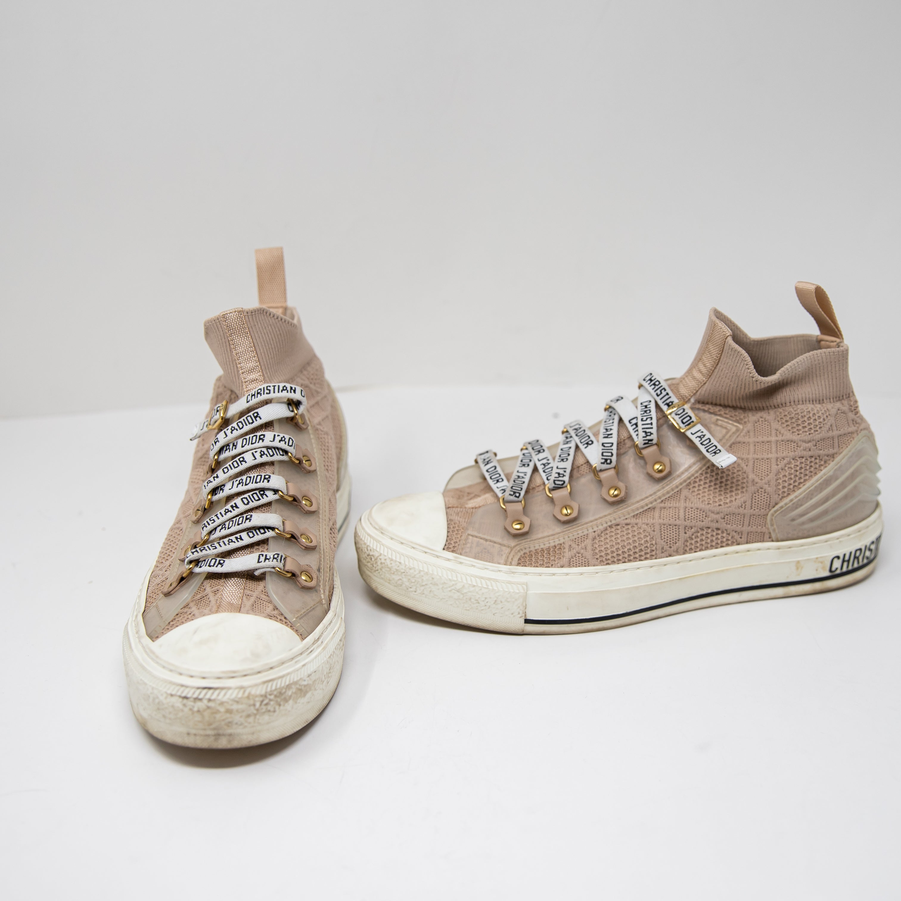 Christian Dior Walk'N'Dior Knit Stretch High Top Lace Up Trainers Sneakers Beige