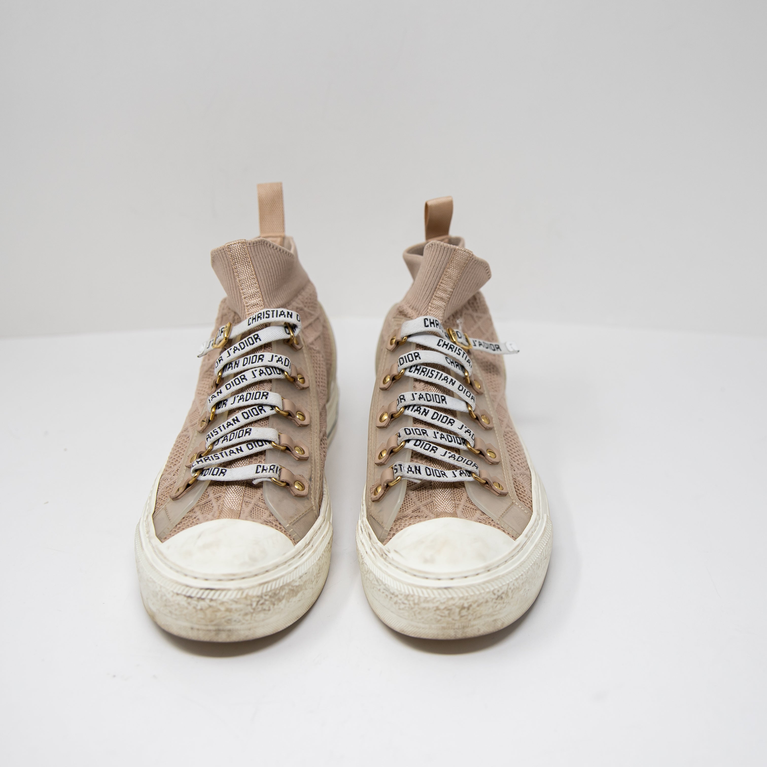 Christian Dior Walk'N'Dior Knit Stretch High Top Lace Up Trainers Sneakers Beige