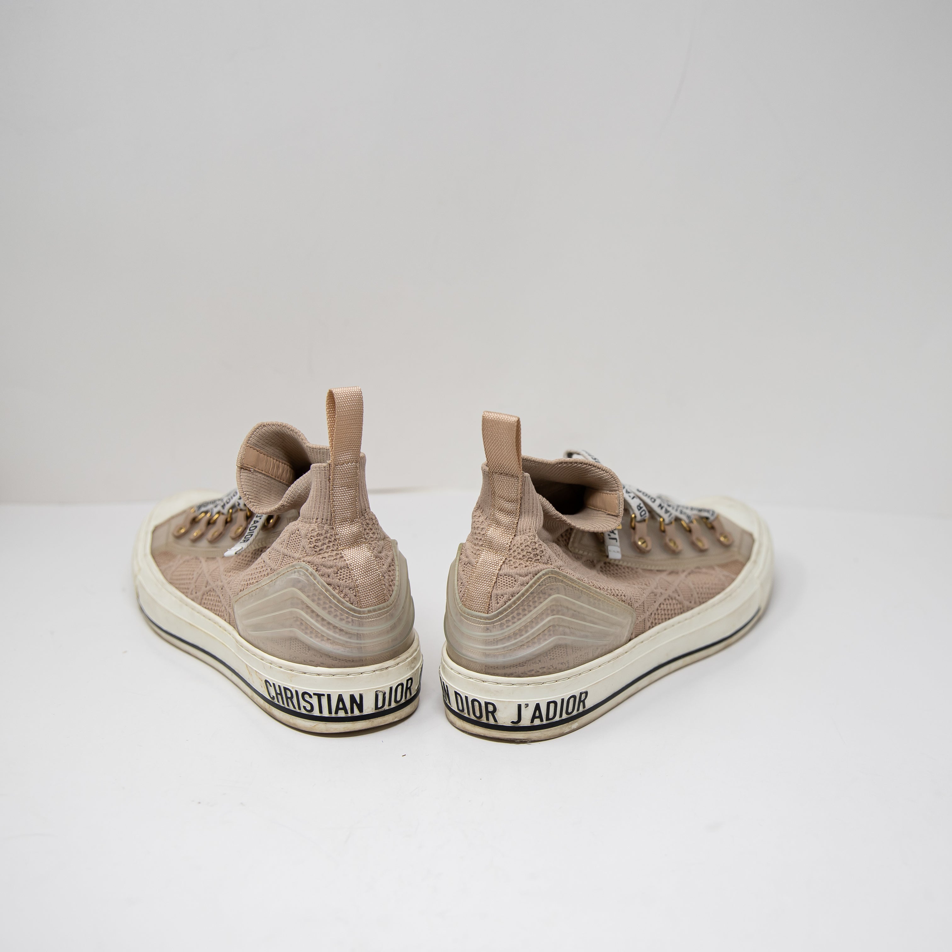 Christian Dior Walk'N'Dior Knit Stretch High Top Lace Up Trainers Sneakers Beige