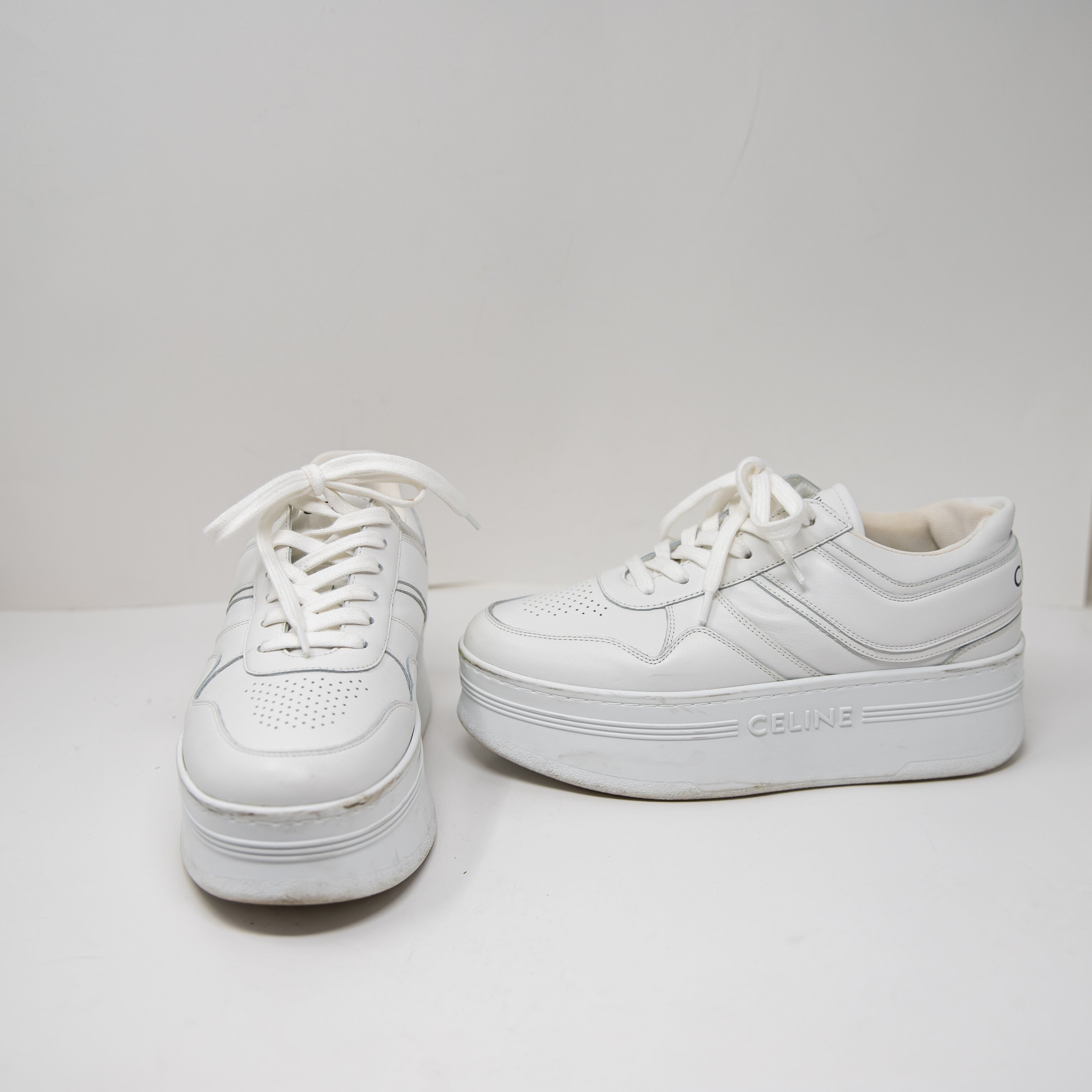 Celine Women's Block Platform Low Top Sneakers With Wedge Outsole In Calfskin 9