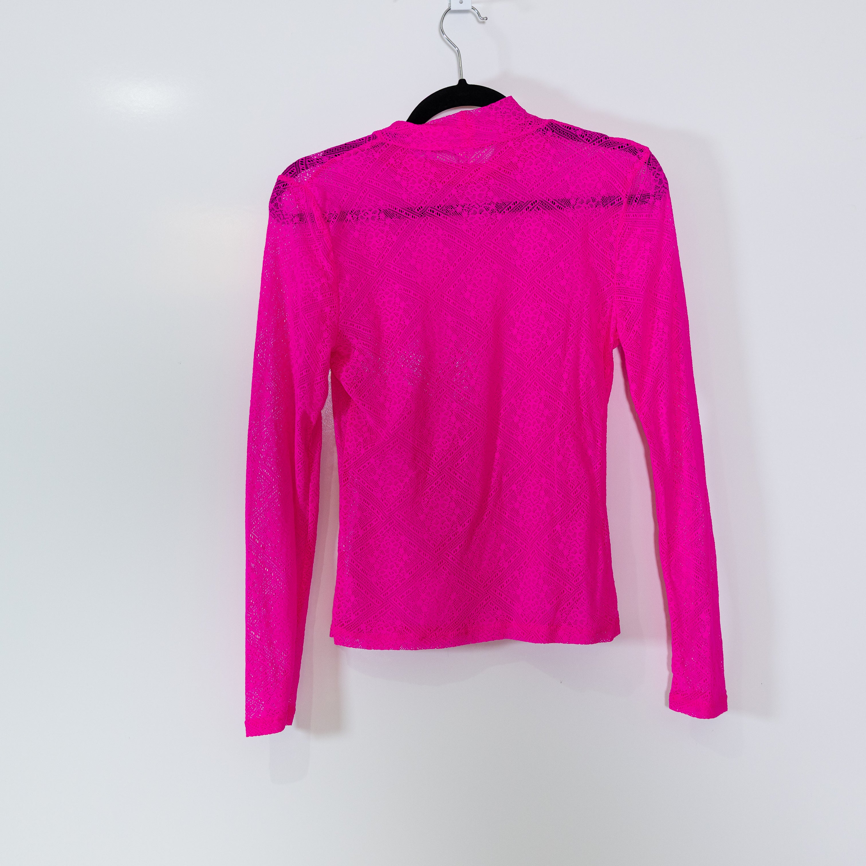 Anthropologie Women's Semi Sheer Mesh Knit Mock Neck Long Sleeve Sweater Pink S