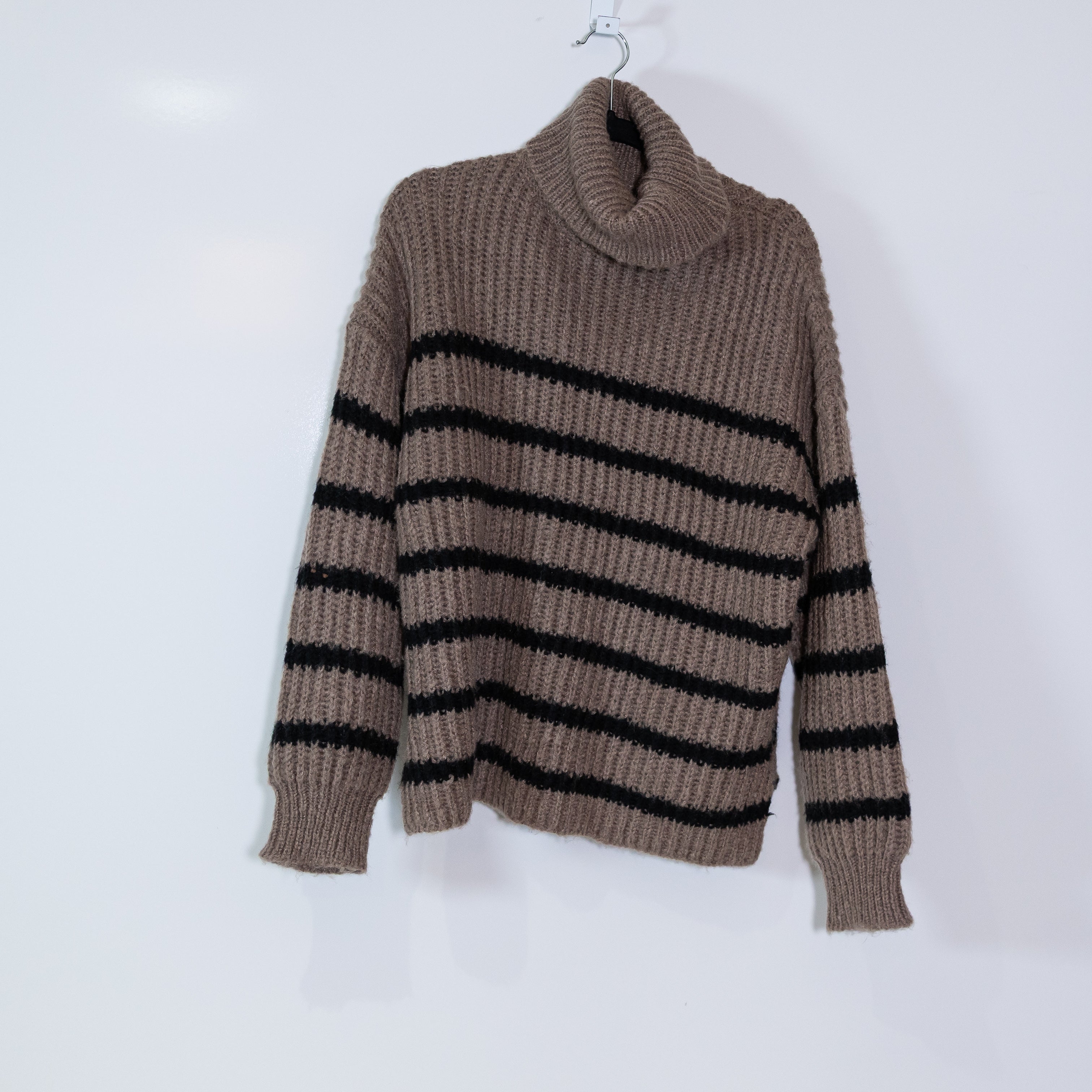 NEW Line + Dot Ariel Fuzzy Knit Oversized Pullover Turtleneck Sweater Cafe Black