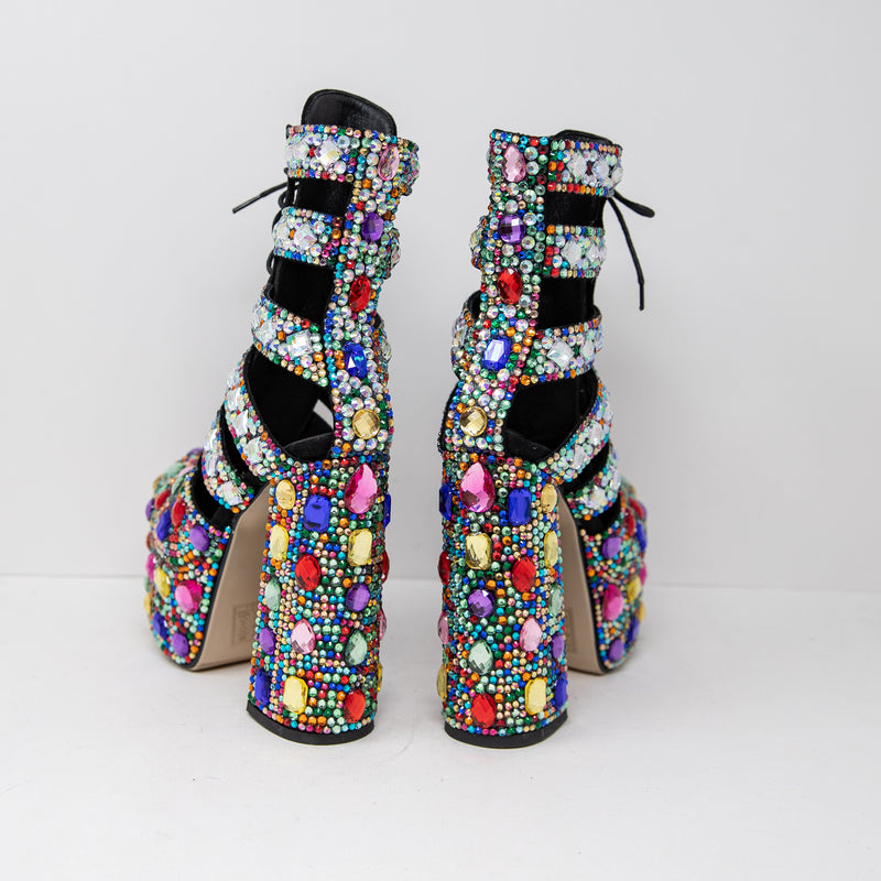 NEW Azalea Wang Stomp Multi Crystal Jewel Diamond Embellished Platform Heel Shoe