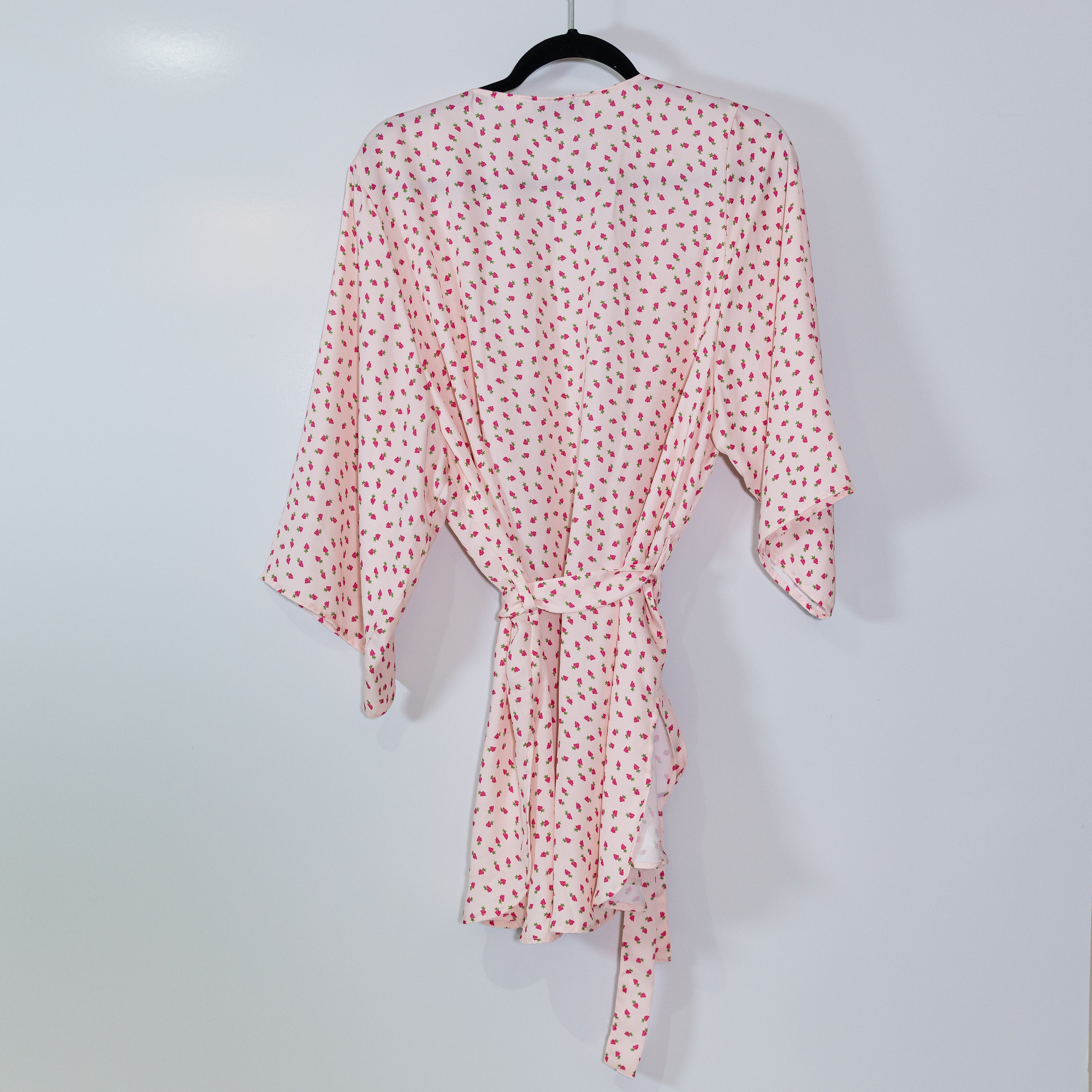 Resa Micro Floral Flower Print Pattern Wrap Front Belted Blouse Shirt Top M/L