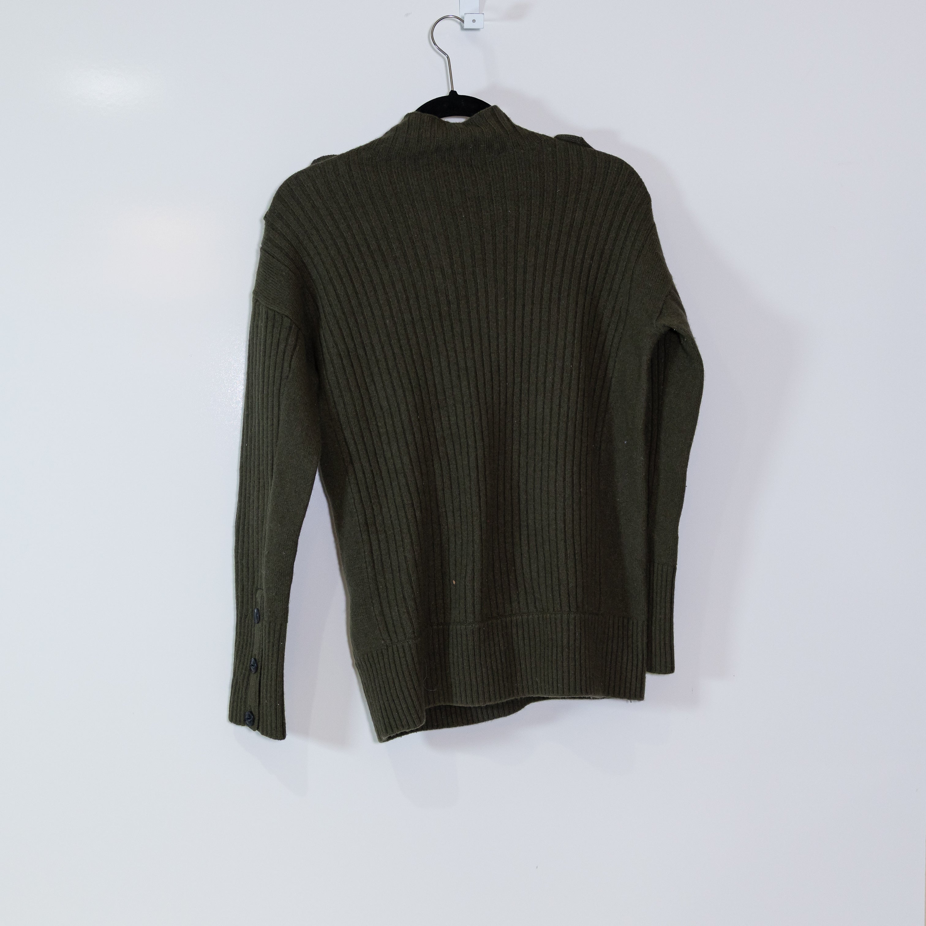 Rag & Bone Dale Merino Wool Knit Stretch Silk Trim Mock Neck Sweater Olive Small