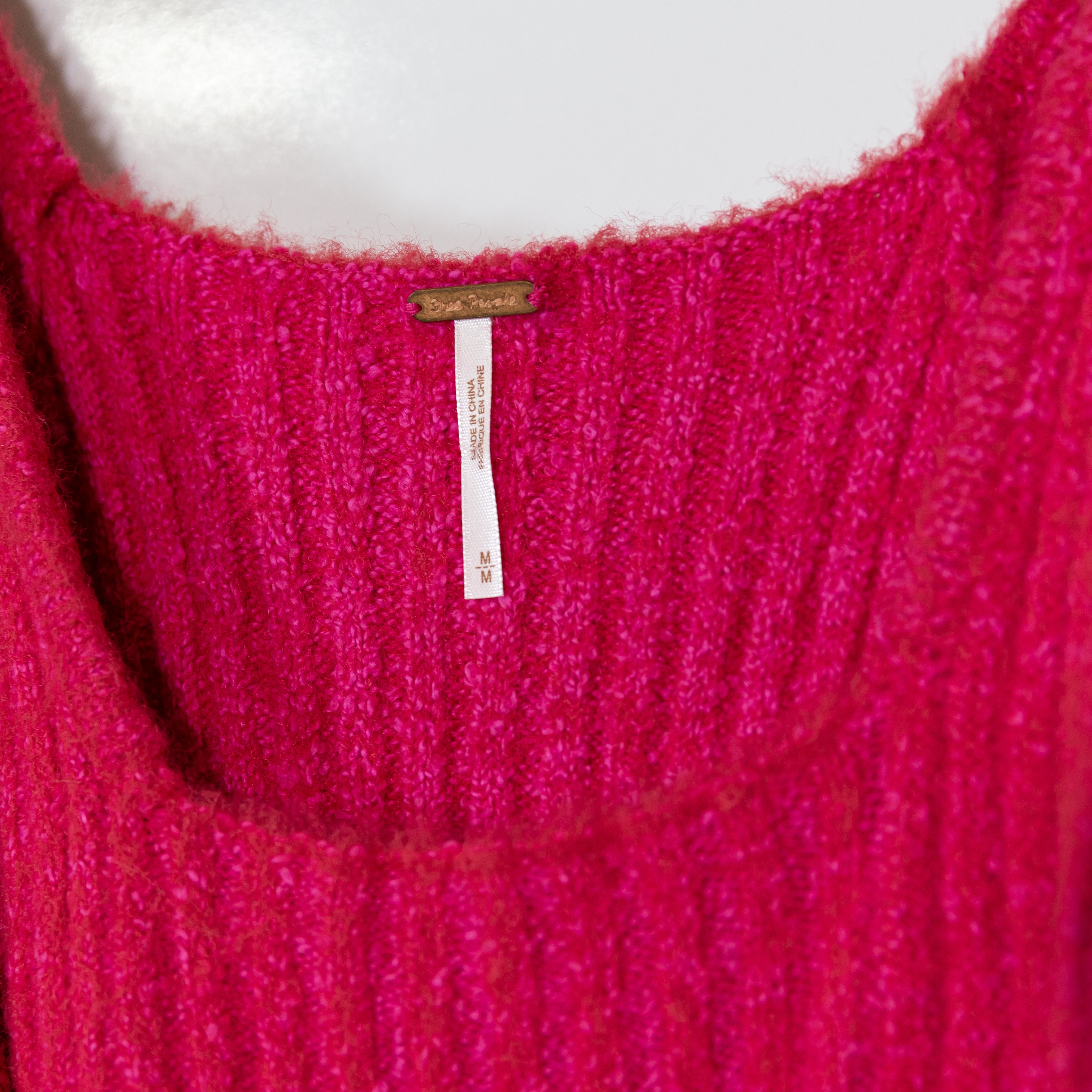 Free People Katie Ribbed Knit Brushed Puff Long Sleeves Pullover Sweater Magenta