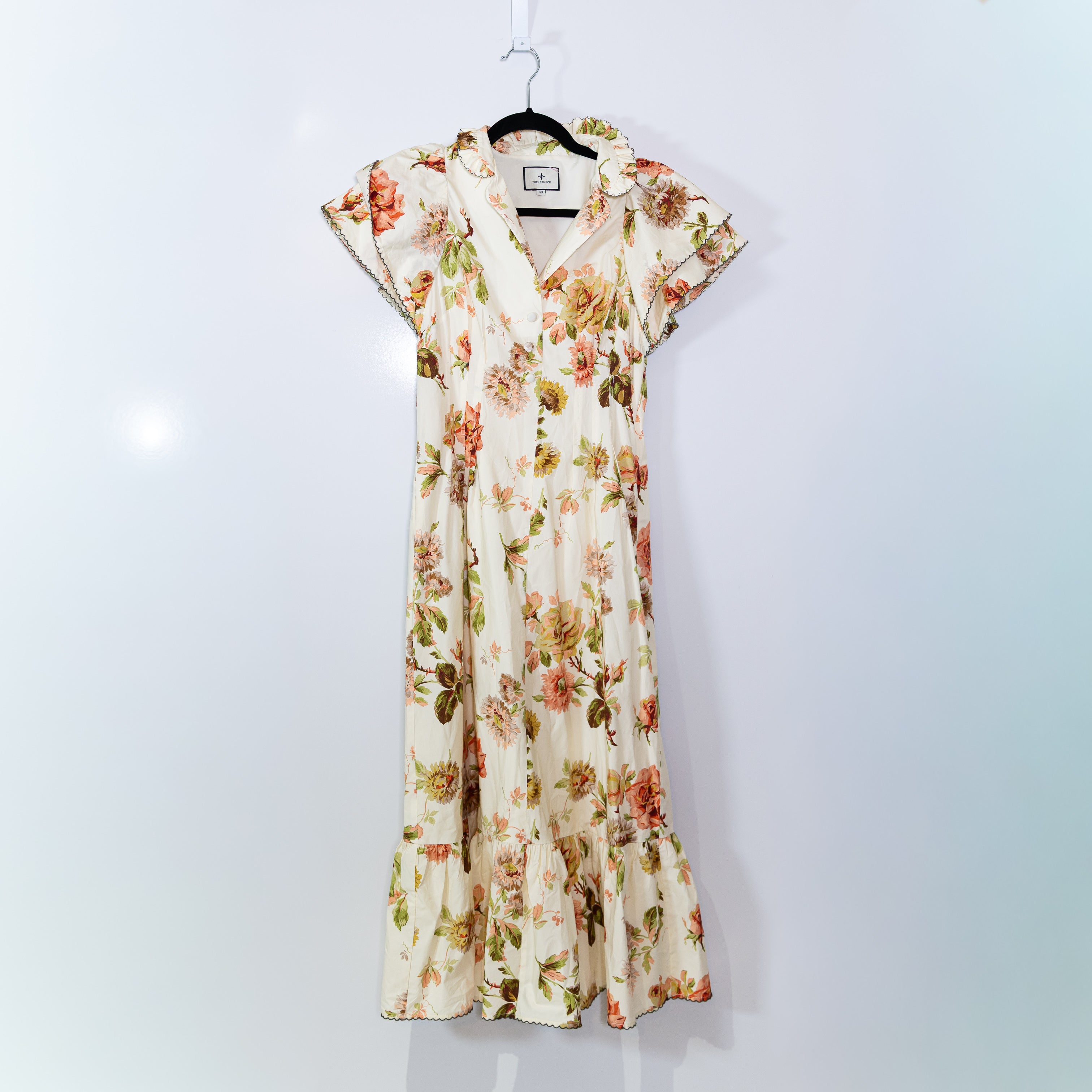 Tuckernuck Alicia Cotton Poplin Romantic Sepia Floral Flower Print Midi Dress XS