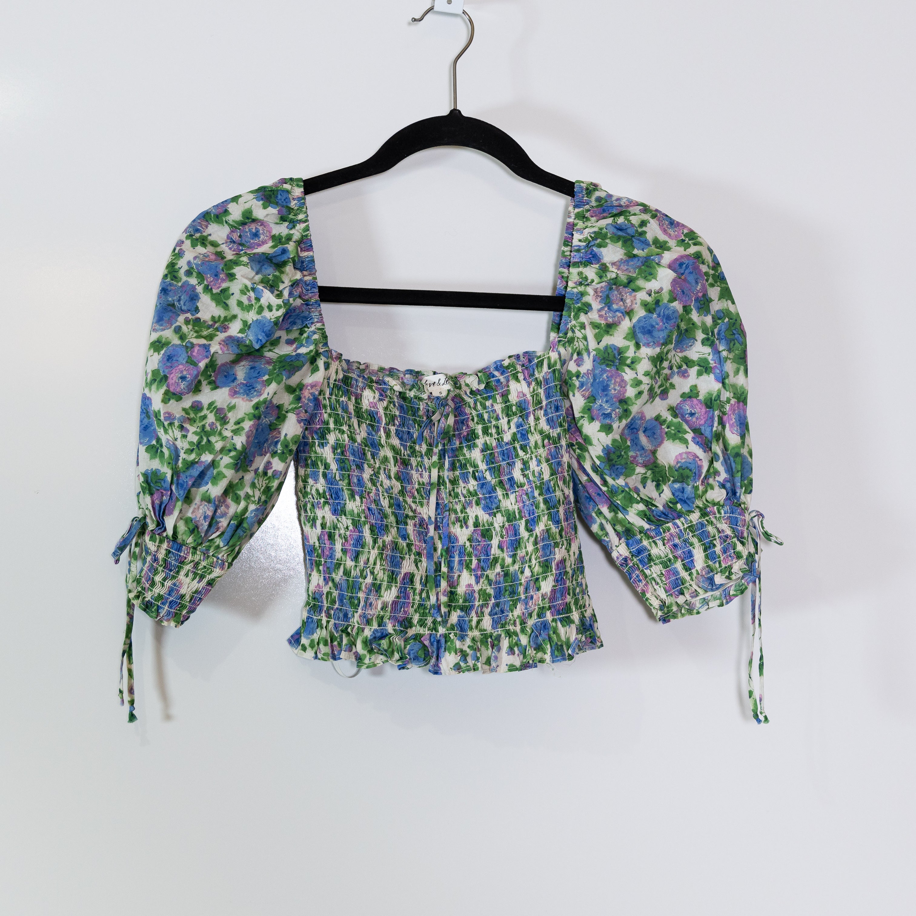 For Love And Lemons Bridget Smocked Bodice Crop Top Wisteria Floral Blouse Small