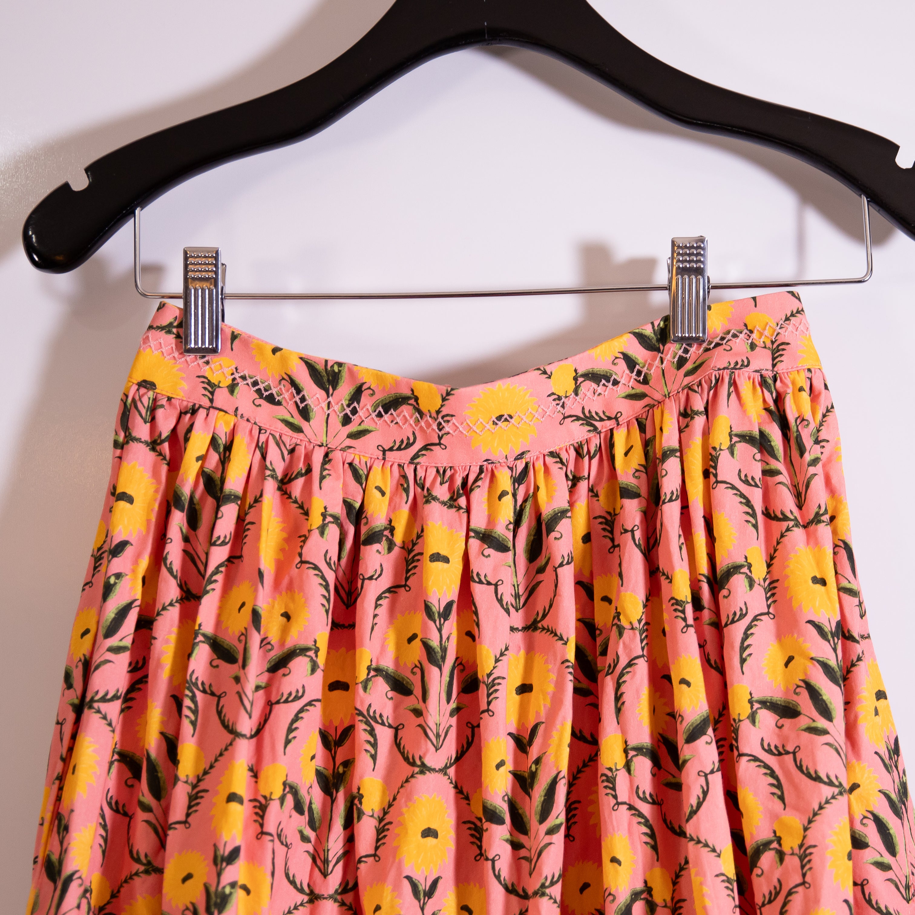 Agua Bendita Macadamia Mimosa Cotton Poplin Tiered Multi Color Maxi Skirt Small