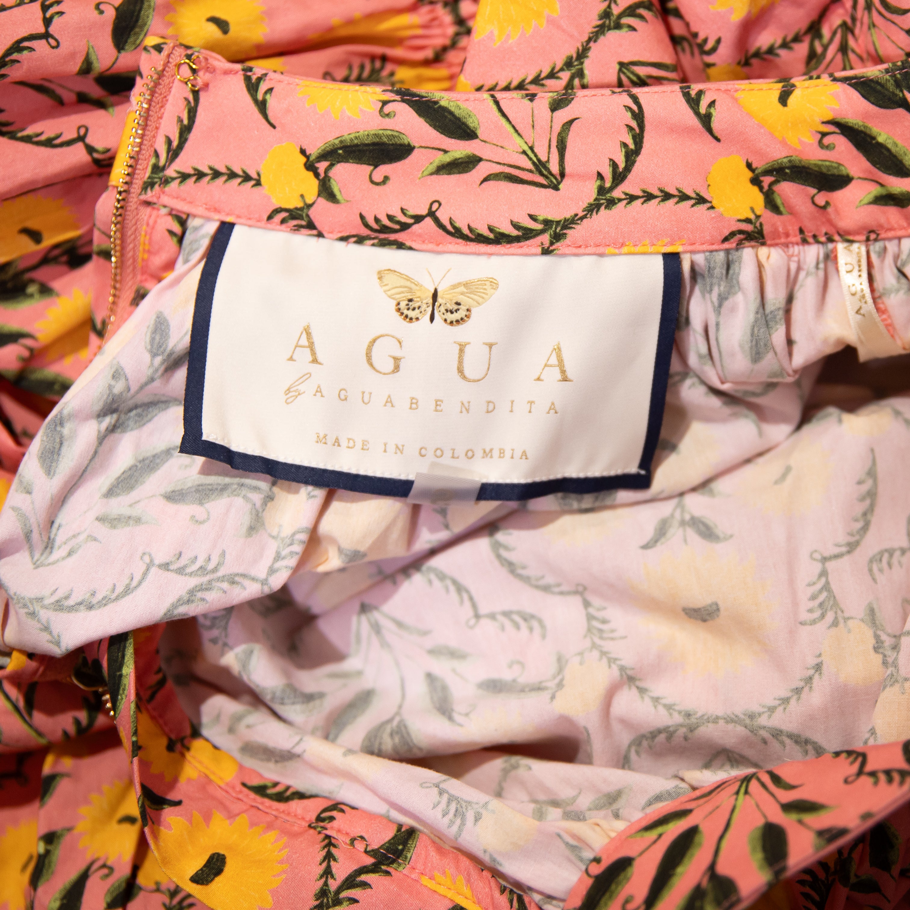 Agua Bendita Macadamia Mimosa Cotton Poplin Tiered Multi Color Maxi Skirt Small