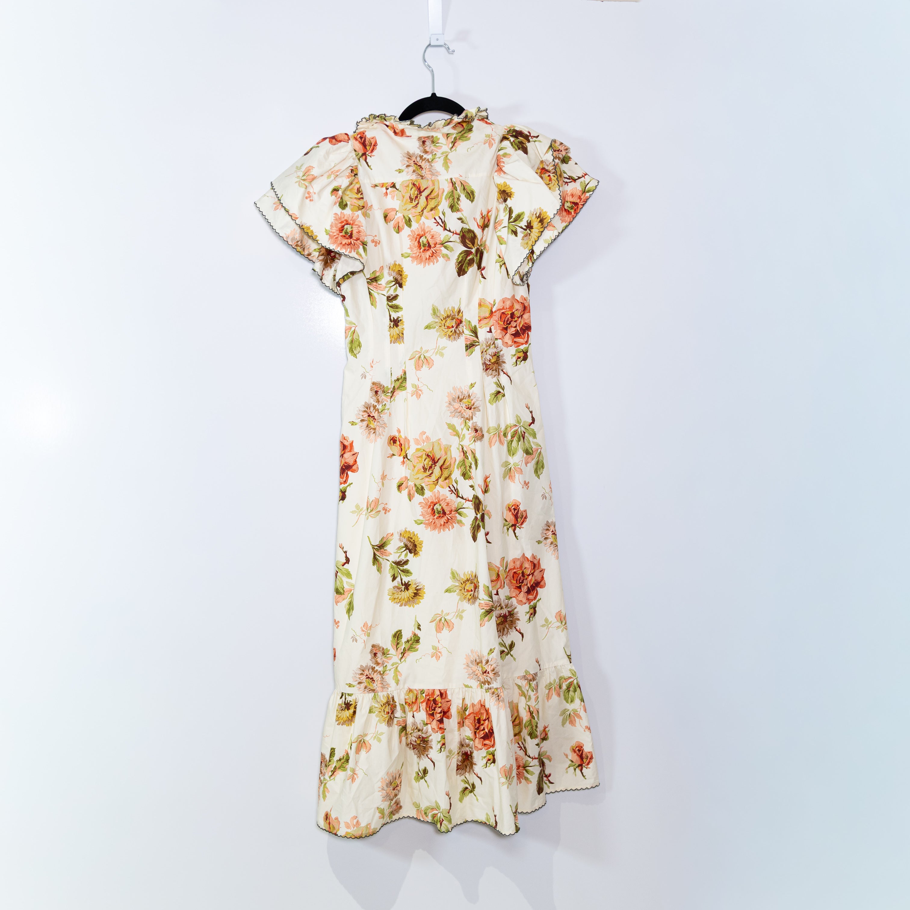 Tuckernuck Alicia Cotton Poplin Romantic Sepia Floral Flower Print Midi Dress XS