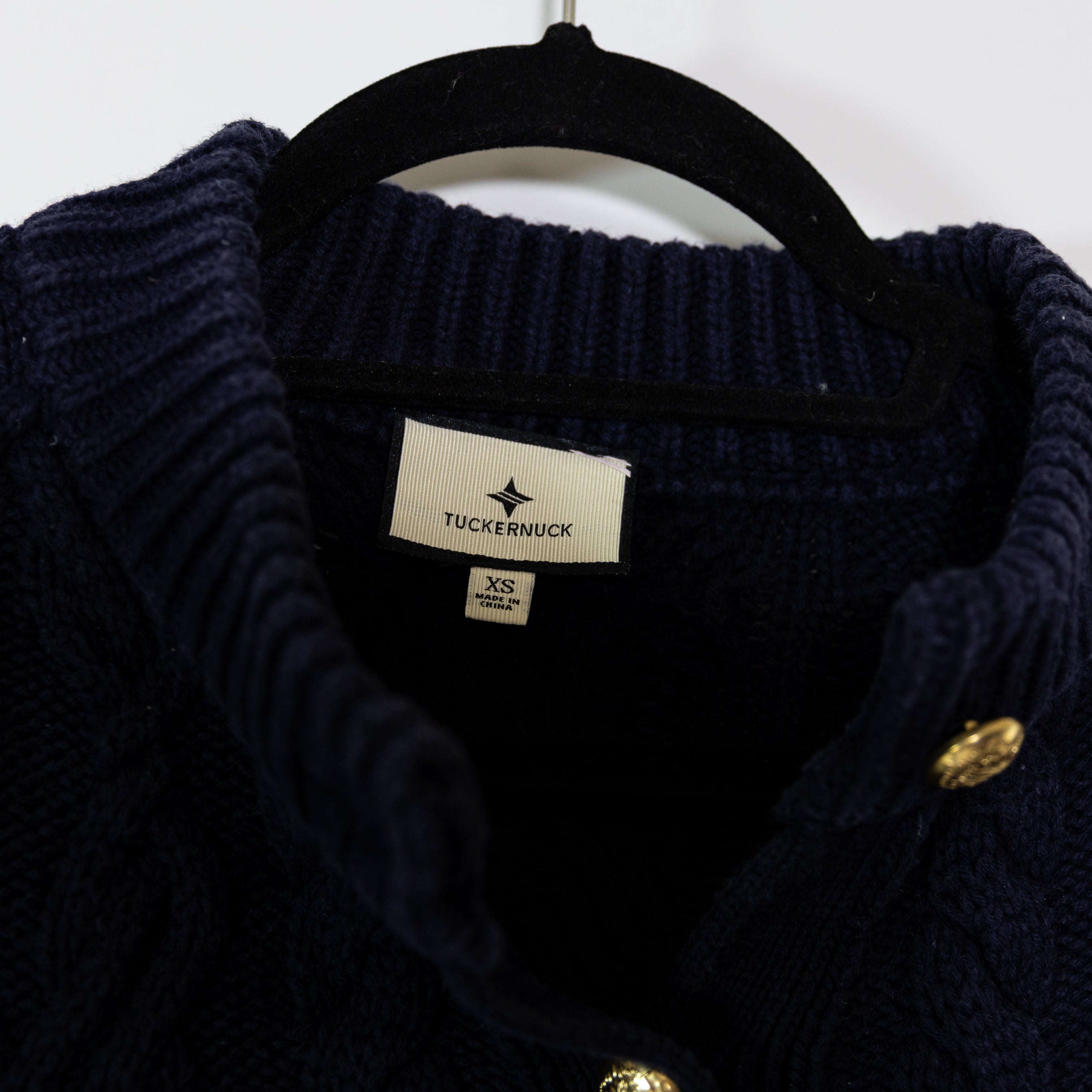 Tuckernuck Colette Cotton Blend Cable Knit Button Front Cardigan Navy Blue XS