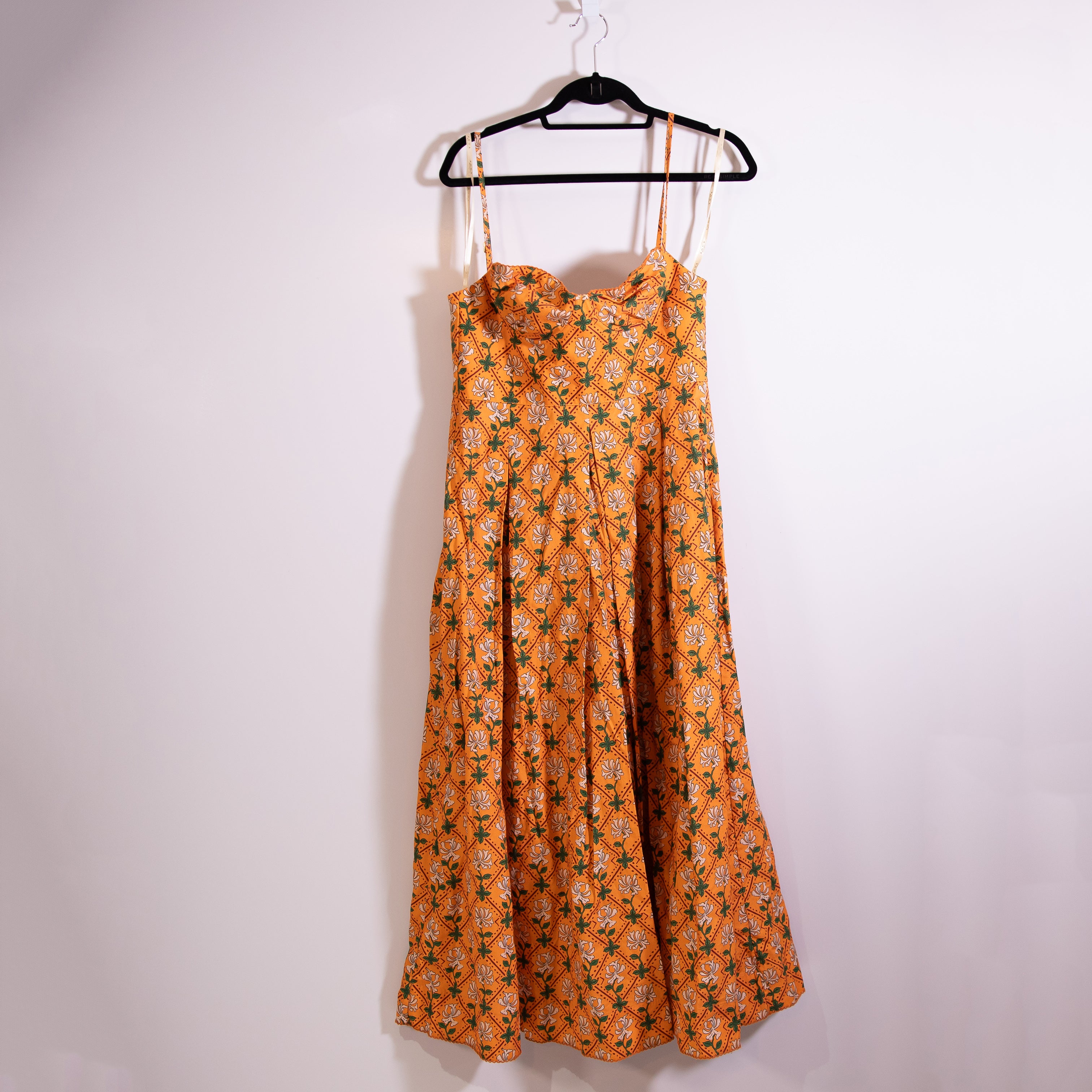 NEW Agua Bendita Mambo Cotton Poplin Multi Color Print Midi Dress Orange Multi L