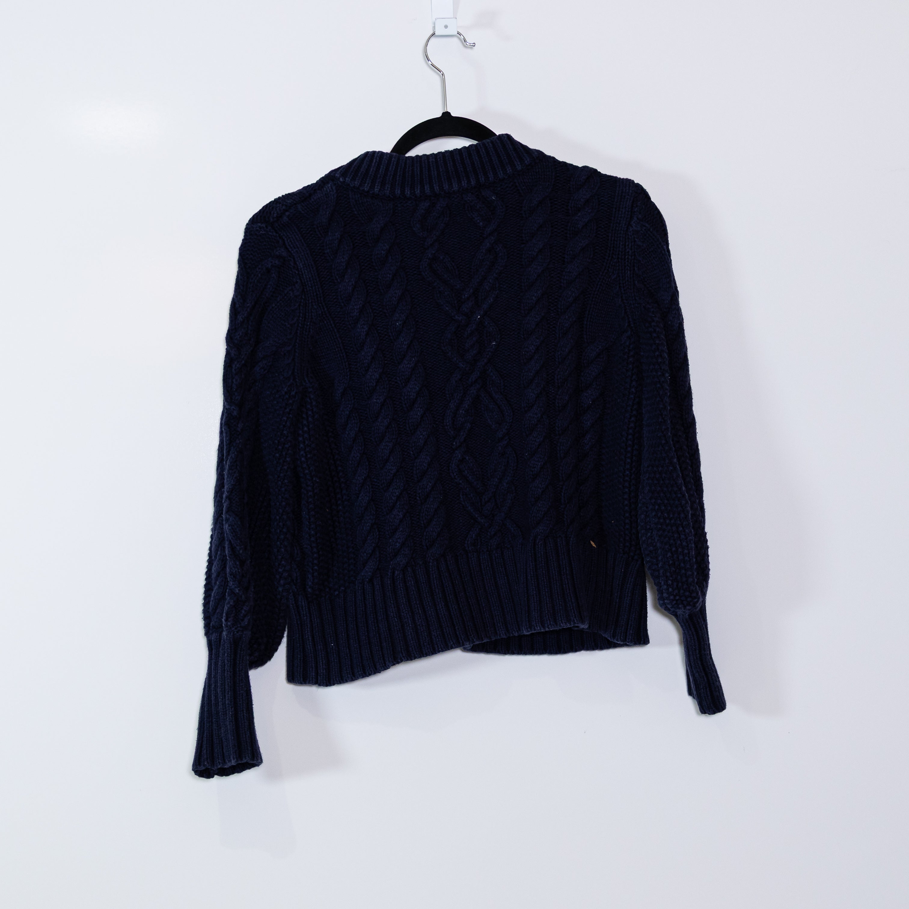 Tuckernuck Colette Cotton Blend Cable Knit Button Front Cardigan Navy Blue XS