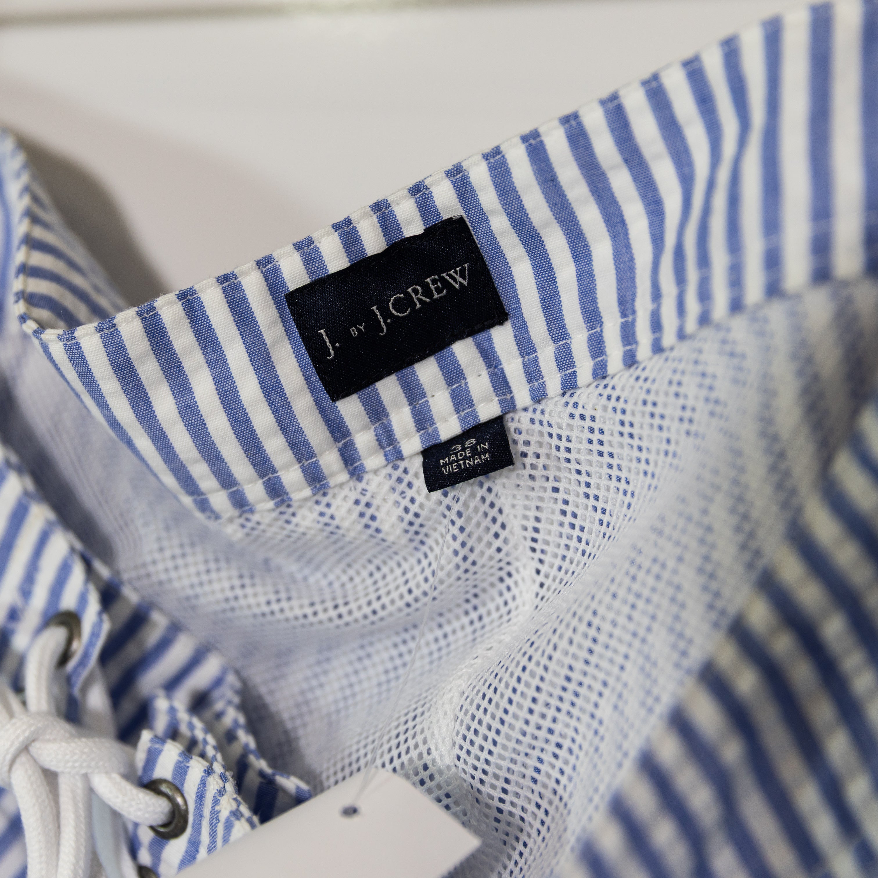 NEW J By J. Crew Men's 9" Seersucker Bathing Suit Board Short Sail Blue White 38