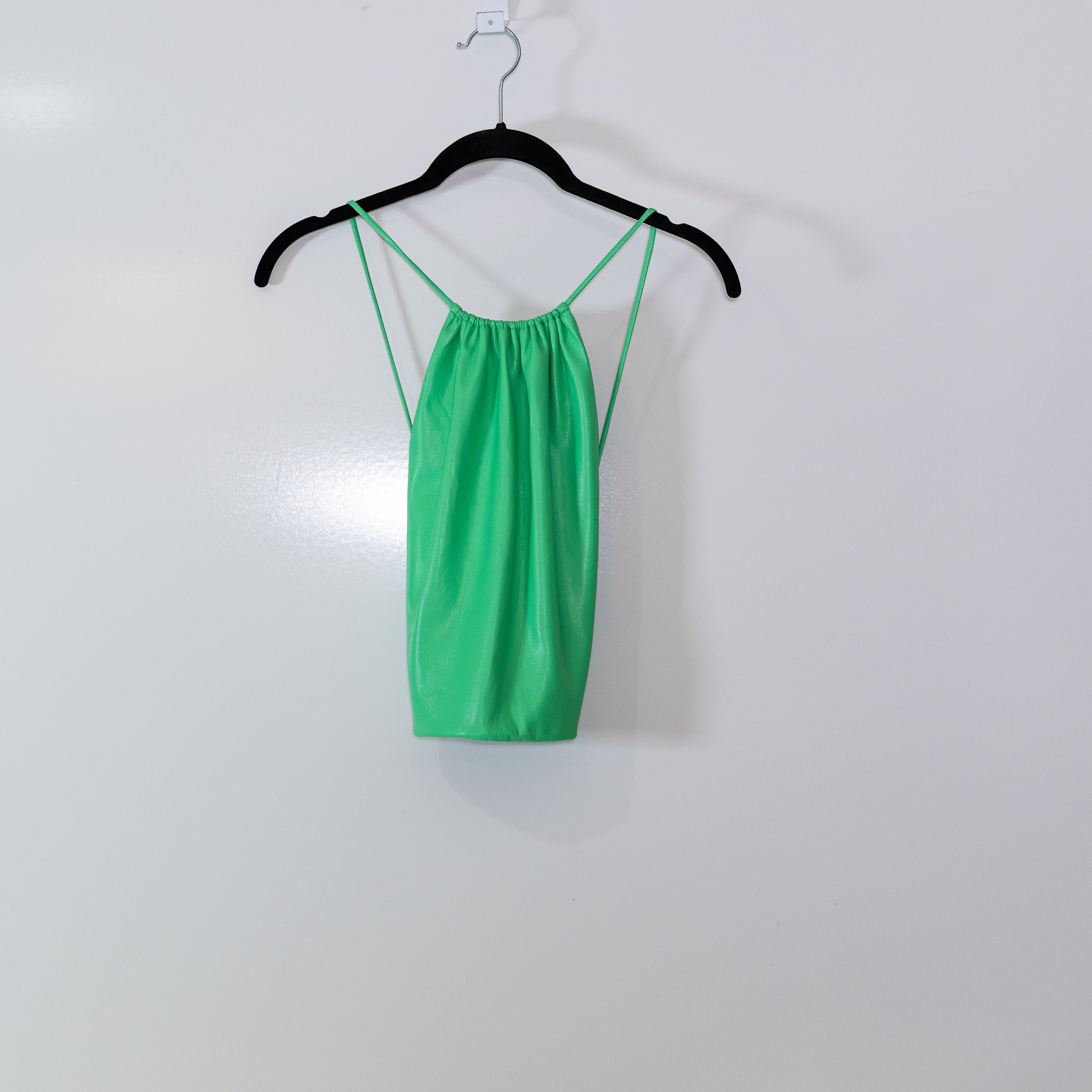 Alice And Olivia Zumi Faux Vegan Leather Halterneck Crop Tank Top Garden Green S