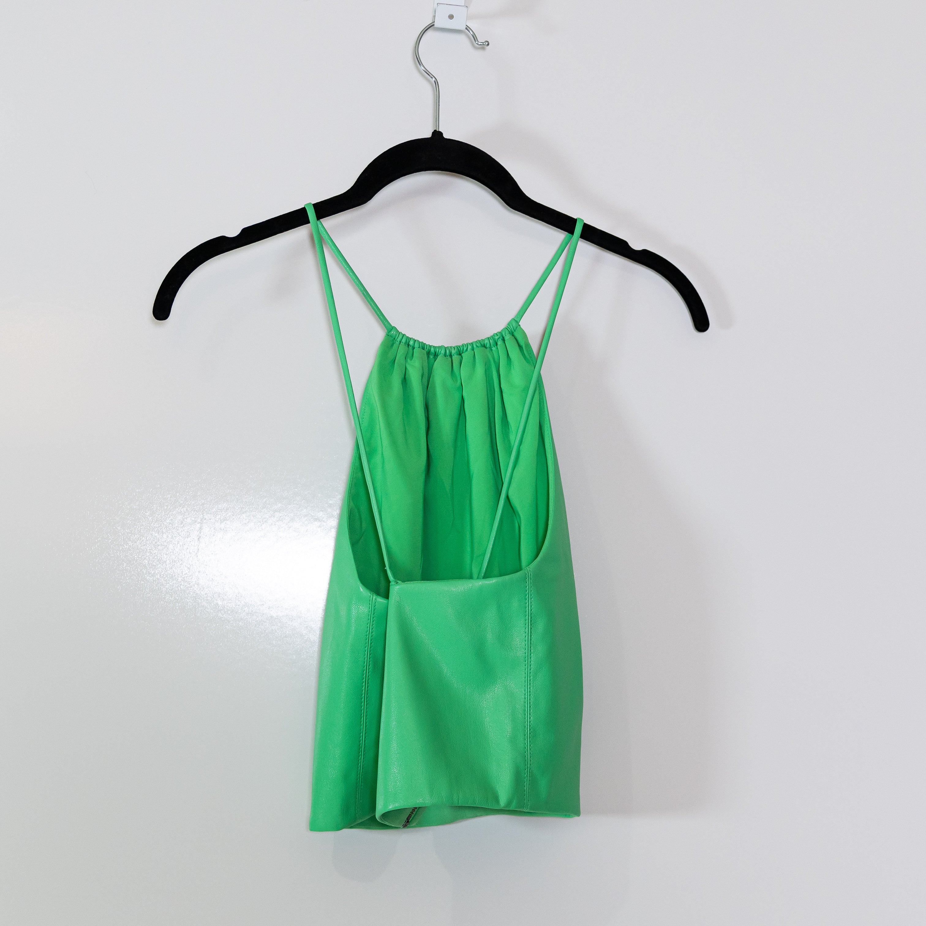 Alice And Olivia Zumi Faux Vegan Leather Halterneck Crop Tank Top Garden Green S