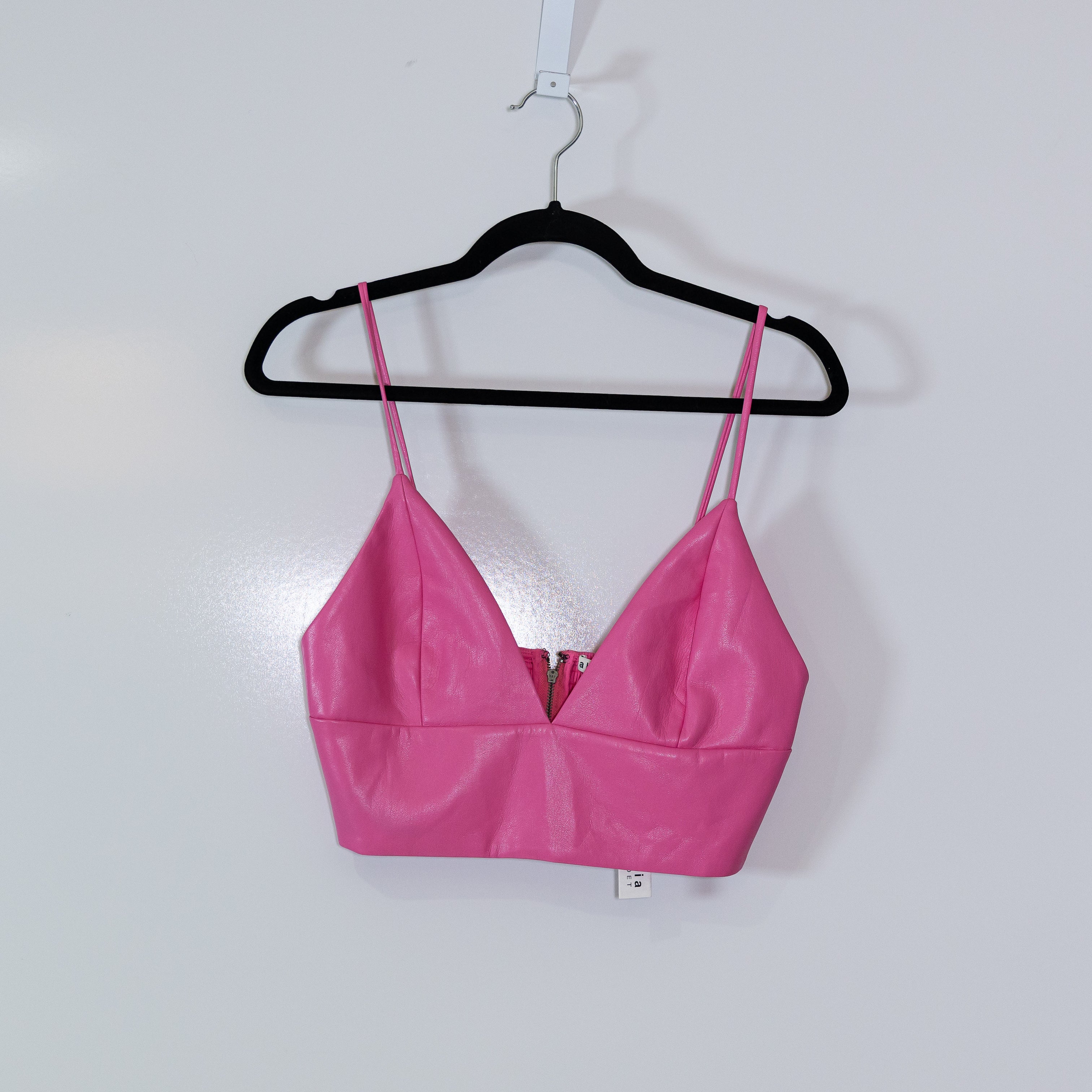 NEW Alice And Olivia Carli Faux Vegan Leather Triangle Bra Crop Top French Rose
