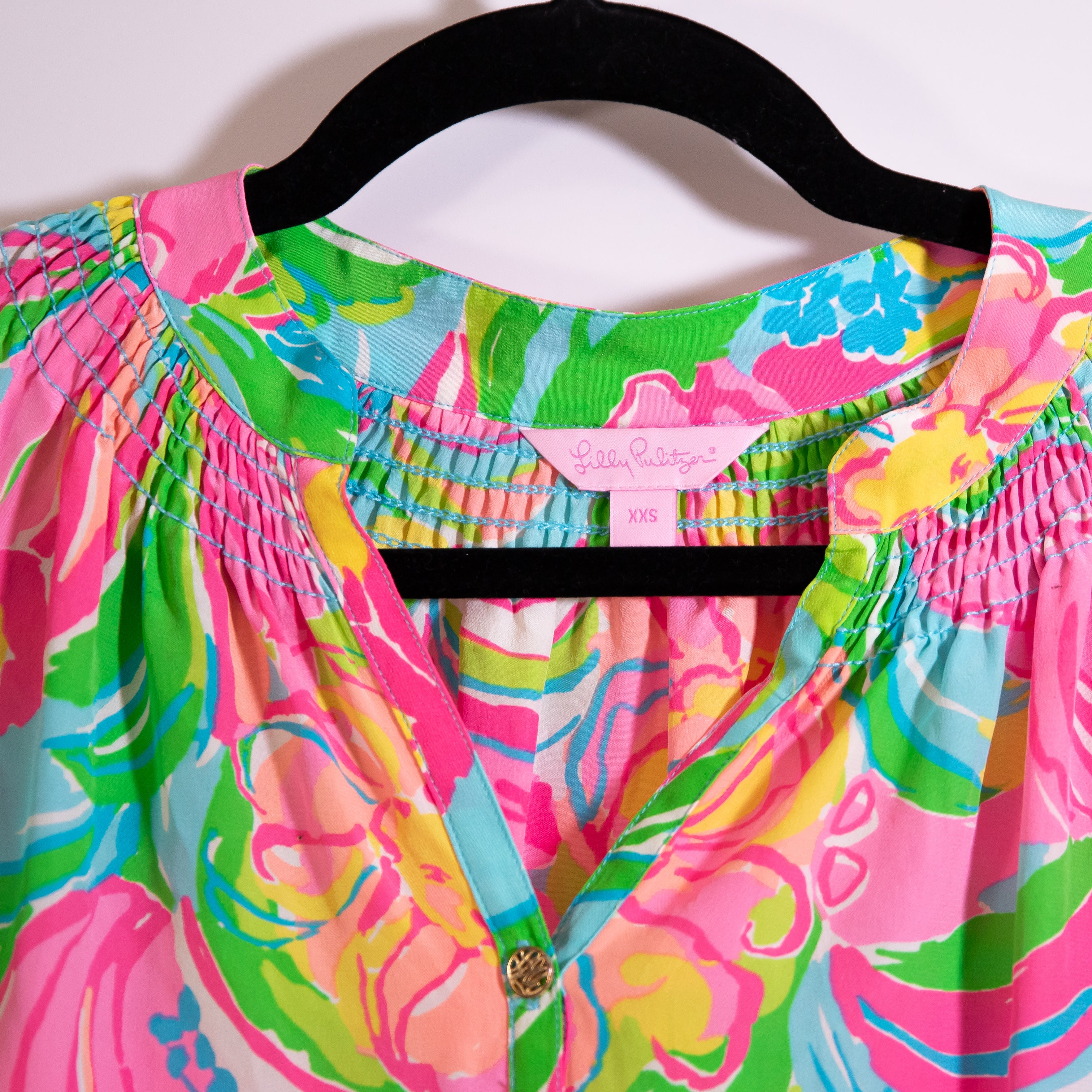 Lilly Pulitzer Women's Elsa Silk Chiffon Pullover Blouse So A Peeling Print XXS