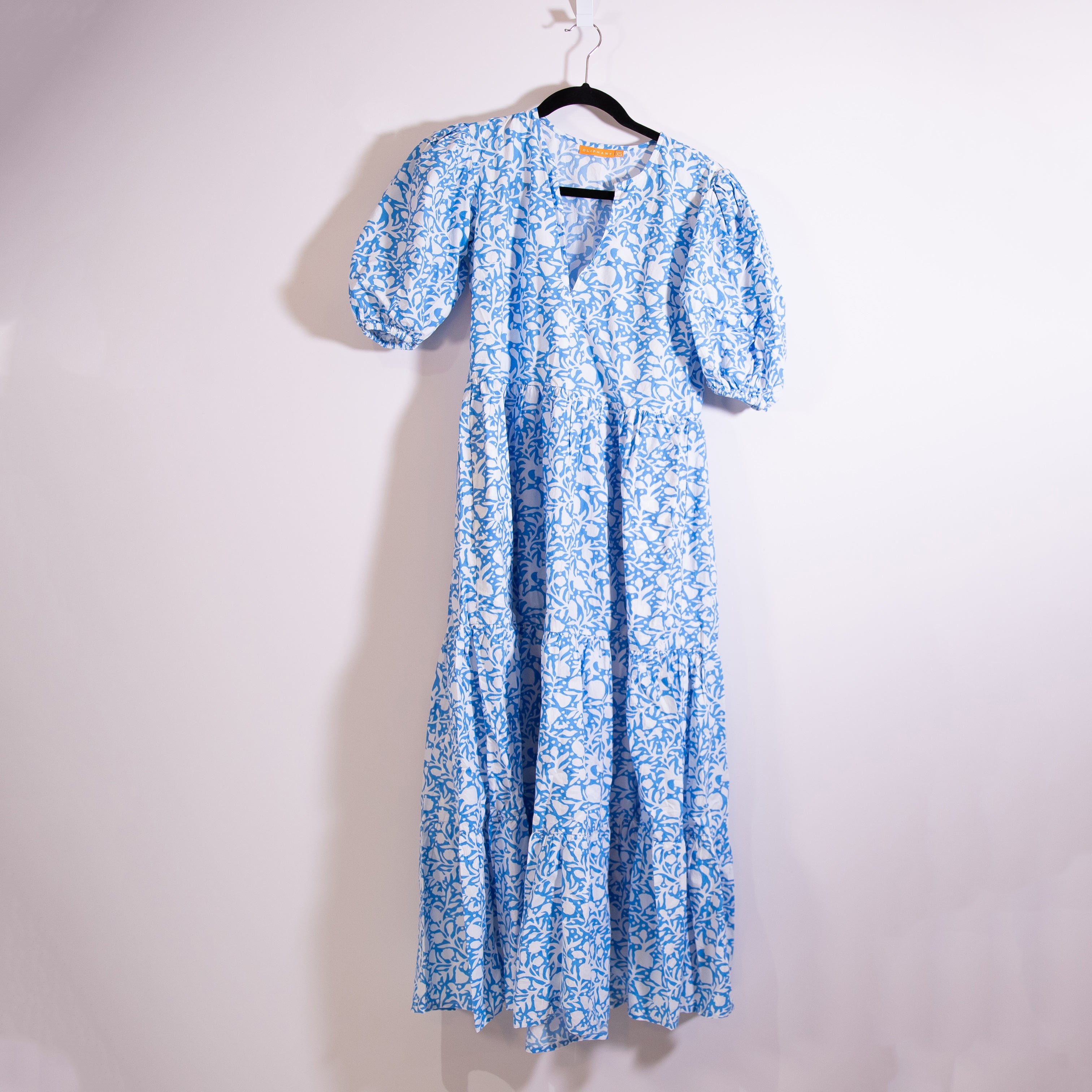 Oliphant Tuckernuck Canary Blue White Cotton Poplin Tiered Pullover Midi Dress