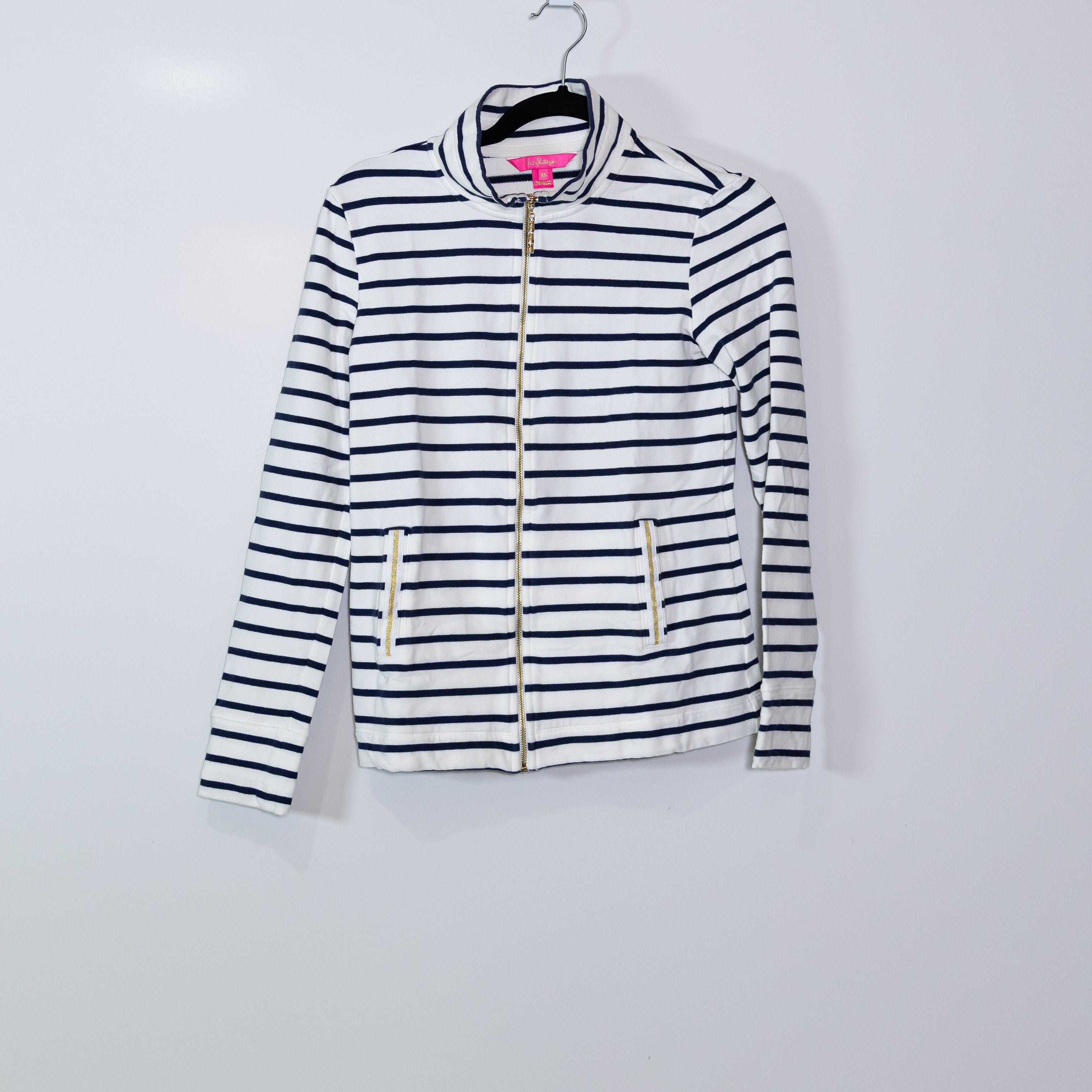 Lilly Pulitzer Women's Cotton Stretch Knit Full Zip Jacket Blue White XS