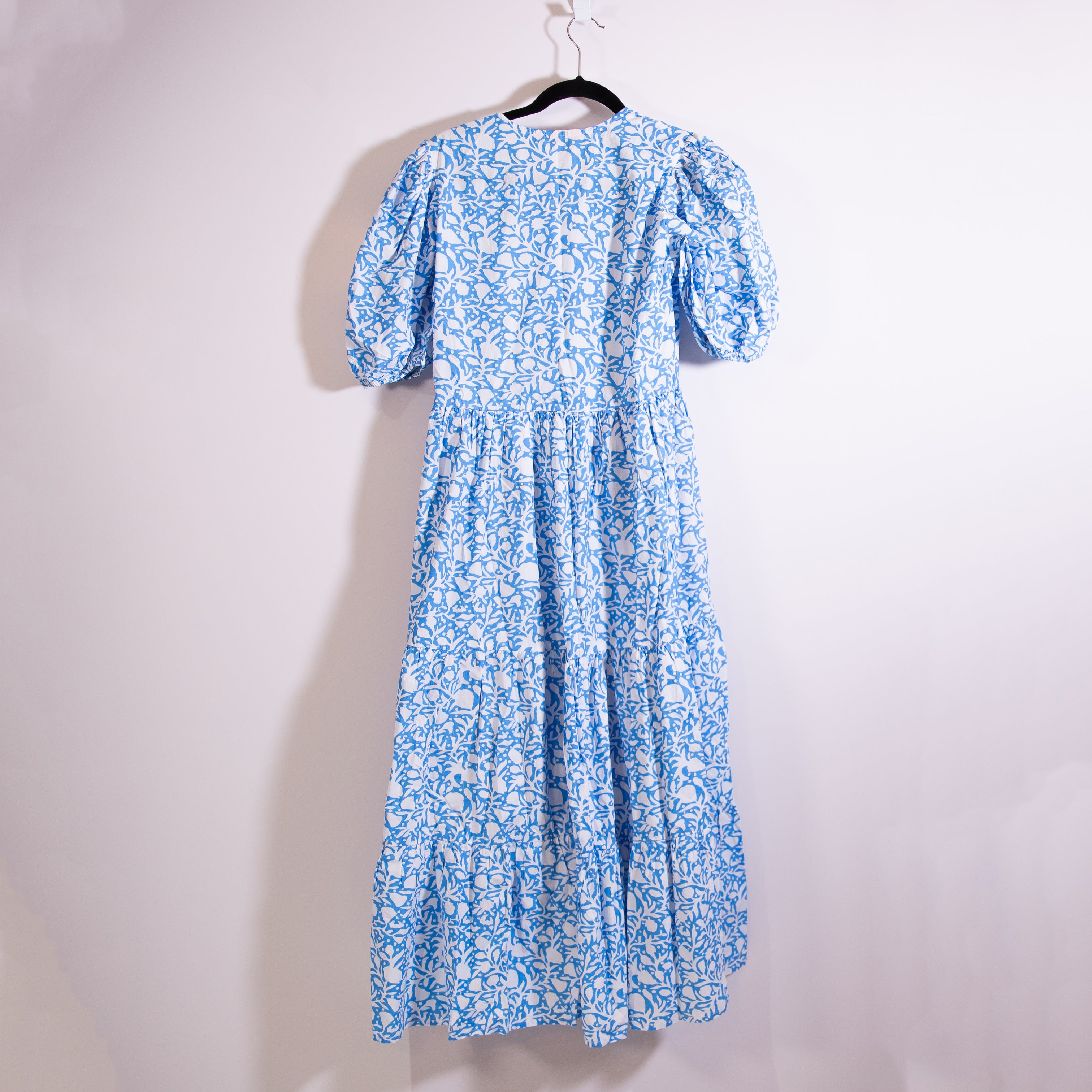 Oliphant Tuckernuck Canary Blue White Cotton Poplin Tiered Pullover Midi Dress