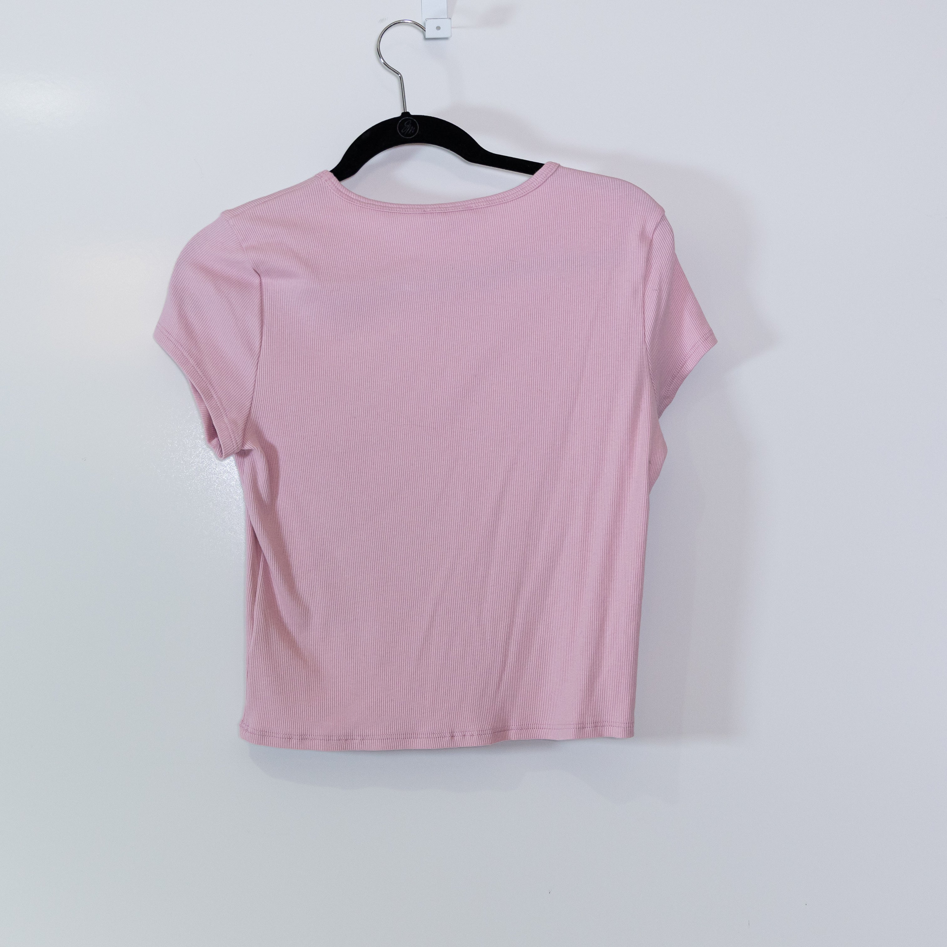Reformation Muse Cotton Ribbed Knit Stretch Short Sleeve Shirt Babygirl Pink XL