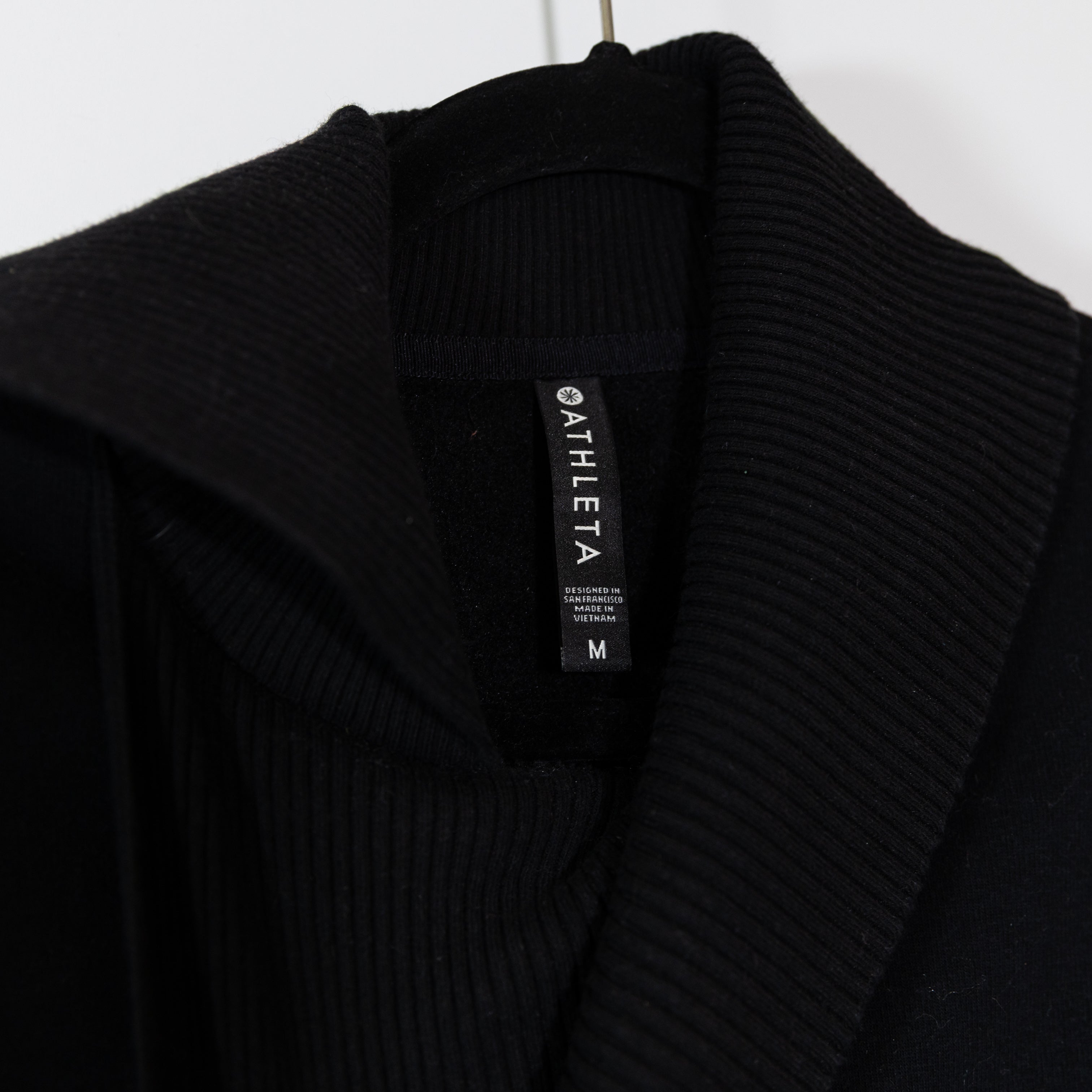 Athleta Karma Vela Cotton Blend Knit Stretch Fleece Lined Pullover Dress Black