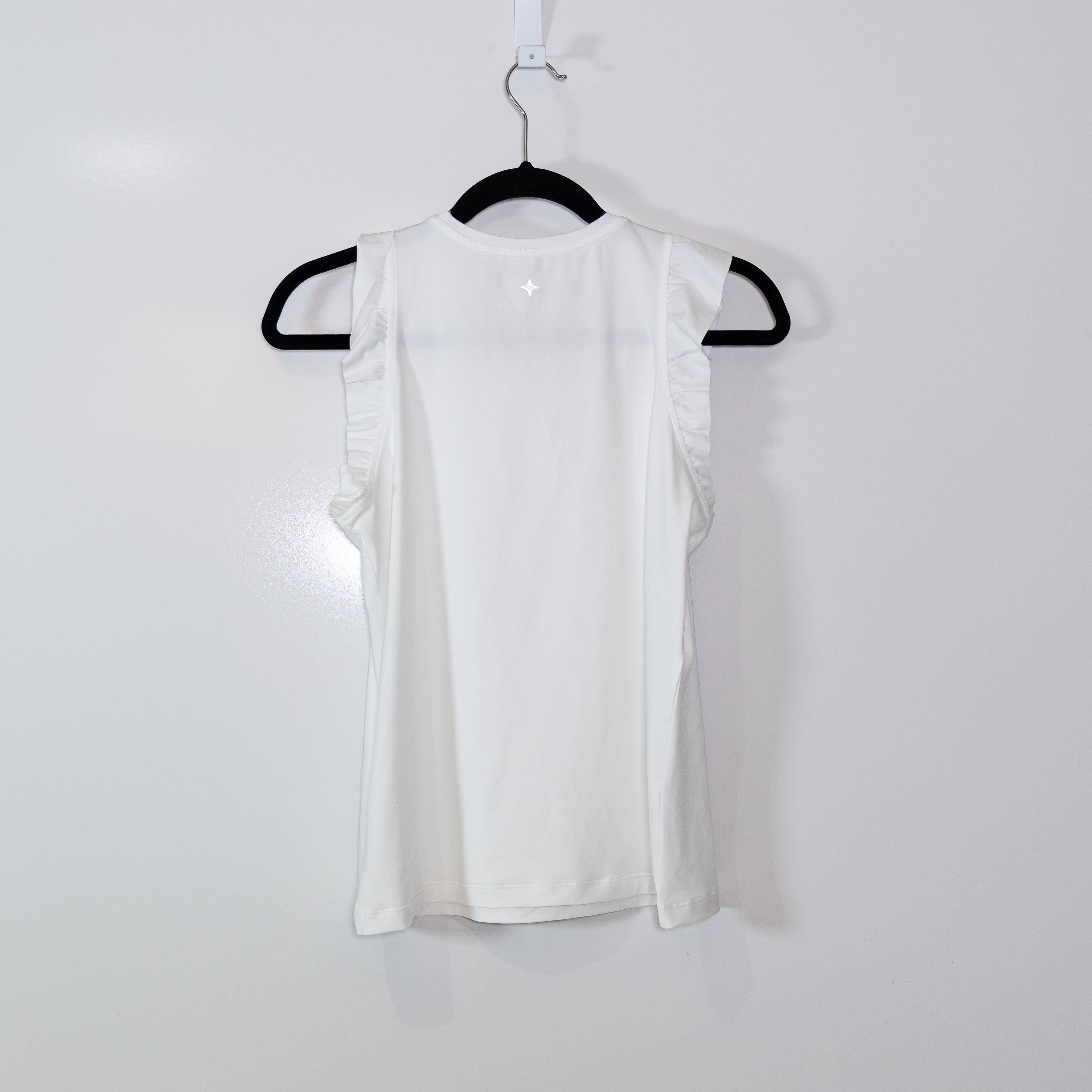 Tuckernuck TNuck Sport Lea White Performance Jersey Ruffle Short Sleeve Tank Top