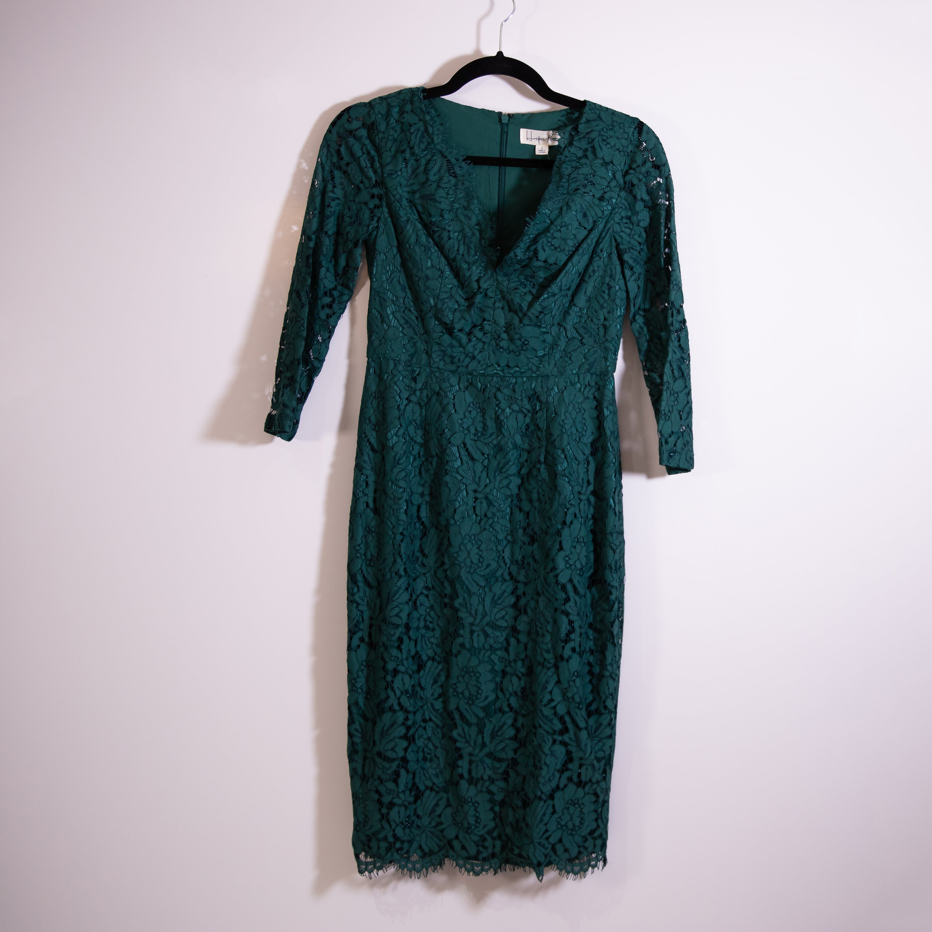 NEW Harper Rose Allover Floral Lace V Neck Sheath Dress Emerald Green 2