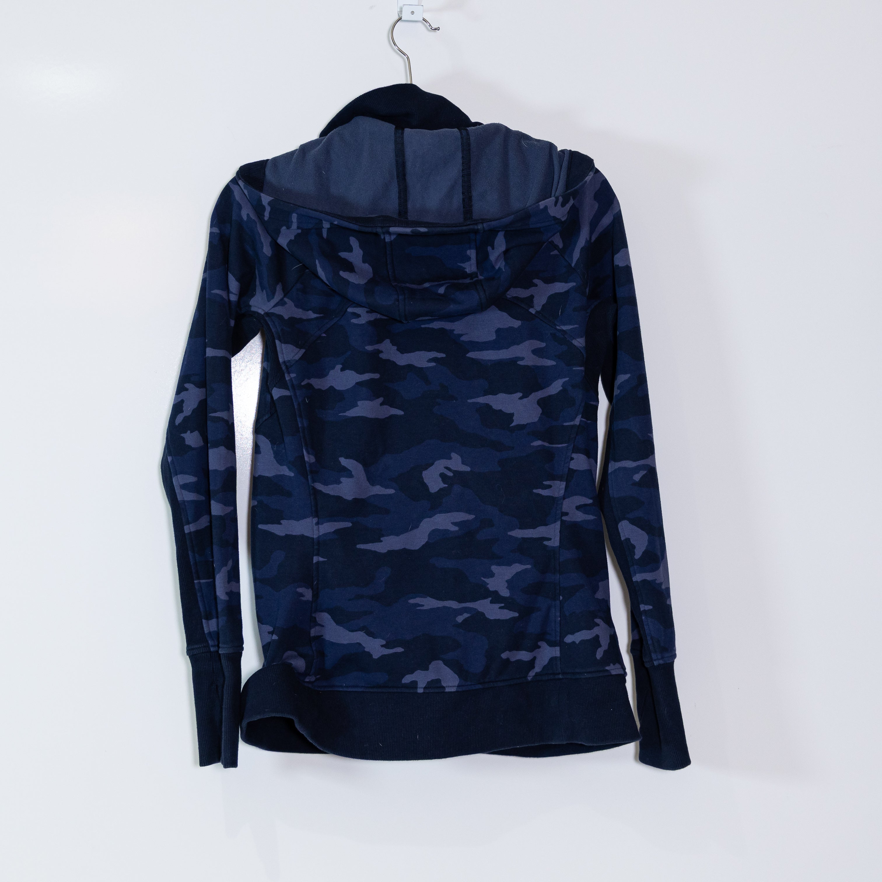 Athleta Women's Triumph Full Zip Athletic Work Out Jacket Blue Camo Print MT