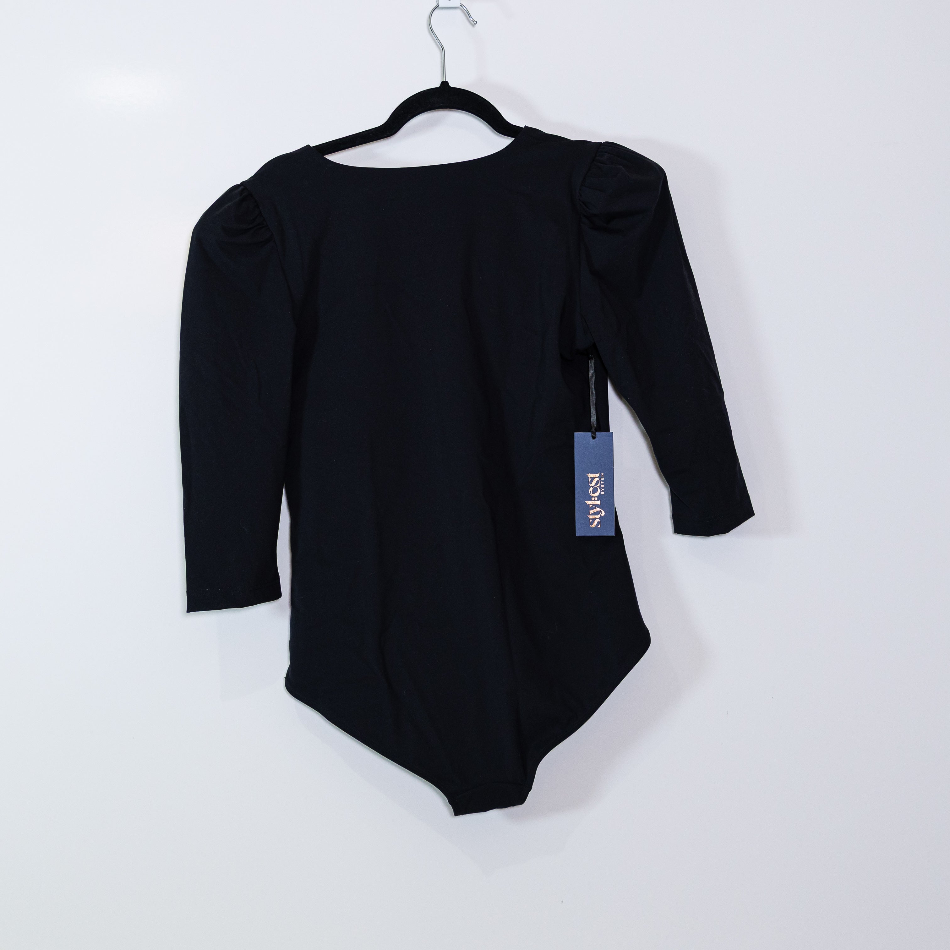 NEW Stylest DreamSculpt Puff Sleeve Zip One Piece Swim Bathing Suit Caviar Black