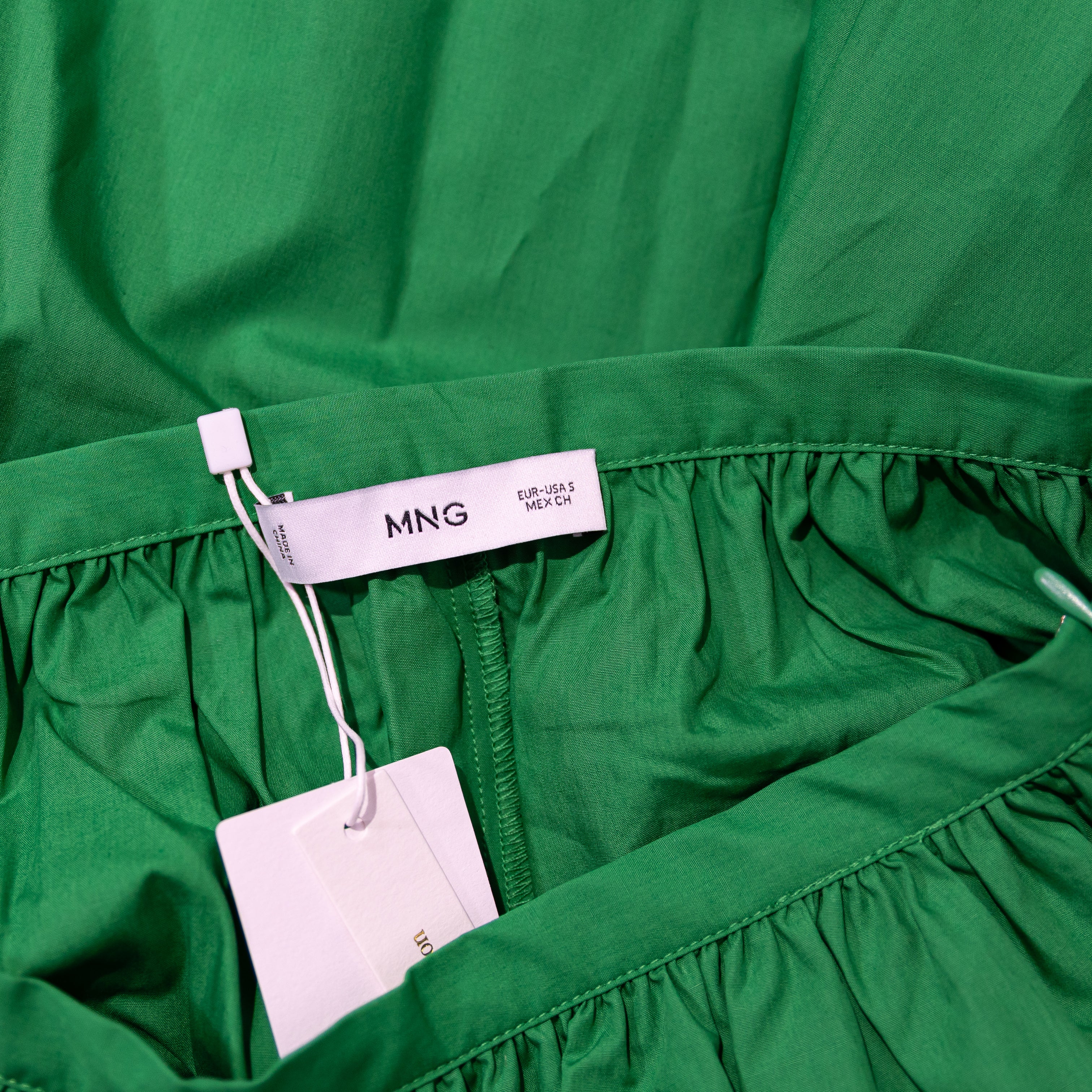NEW MNG Mango Cotton Poplin Mid Rise A Line Midi Skirt Kelly Green Small