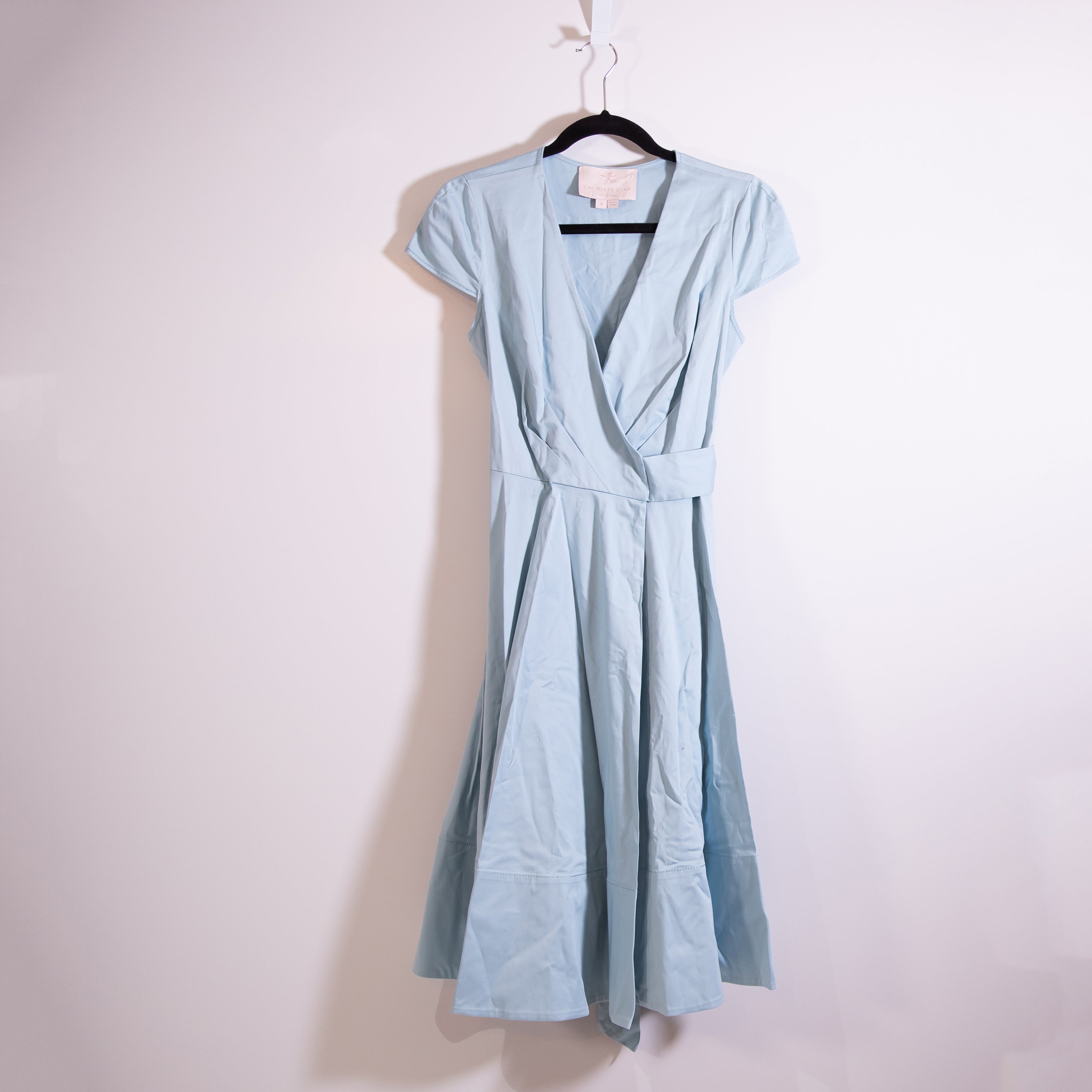 Gal Meets Glam Addison Cotton Poplin V Neck Wrap Midi Dress Sea Breeze Blue 4