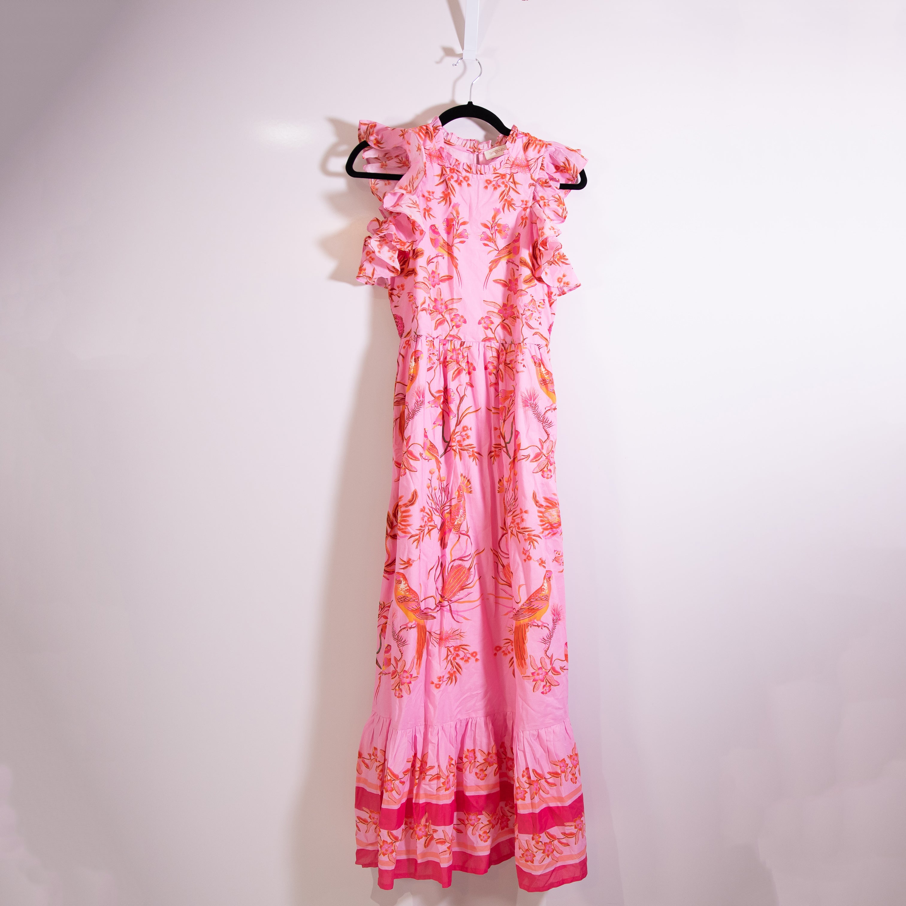 Banjanan Hannah Cotton Ruffle Tiered Pullover Maxi Dress Botany Pink Mist XS