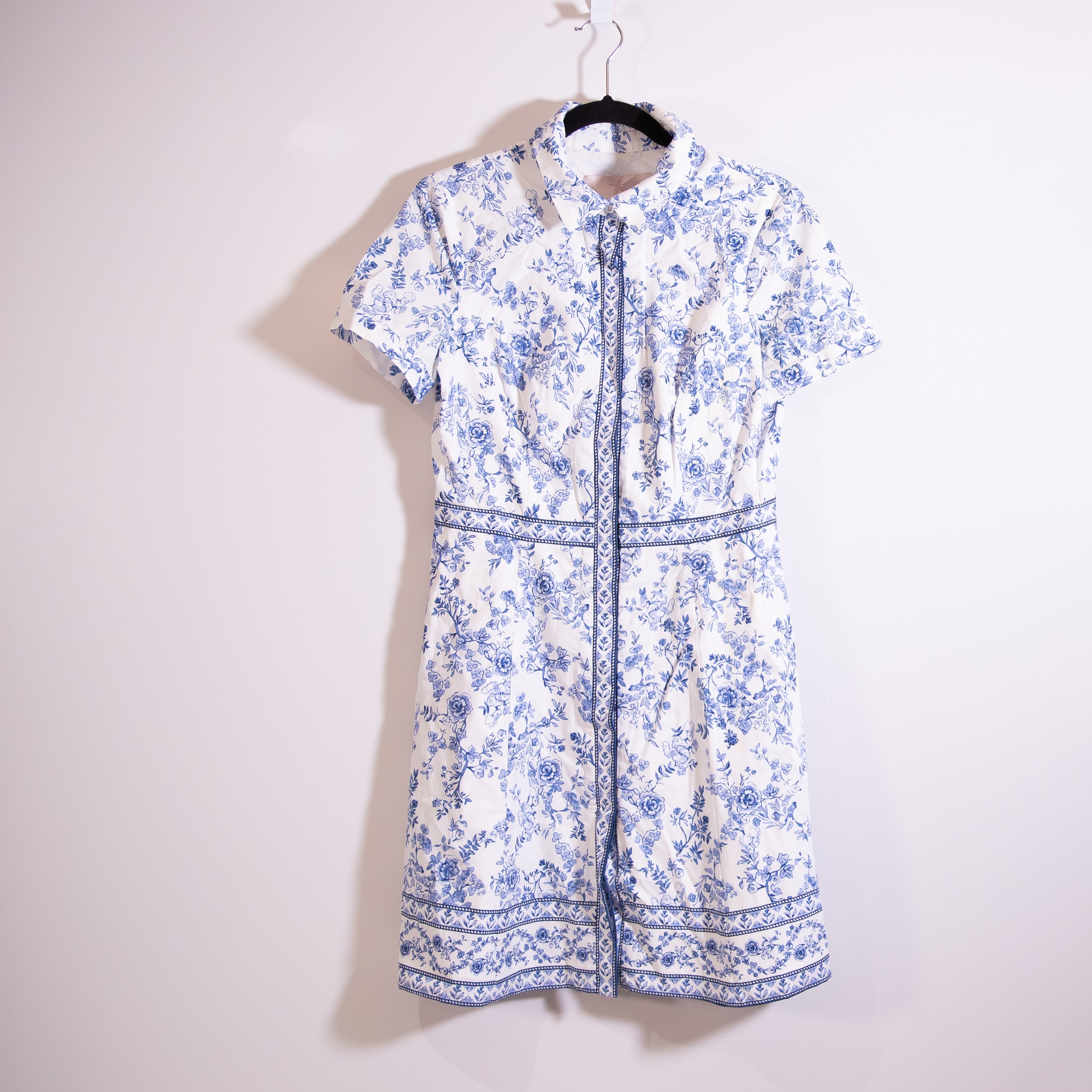 Gal Meets Glam Darla Cotton Poplin Cornflower Floral Blue Toile Mini Dress 8
