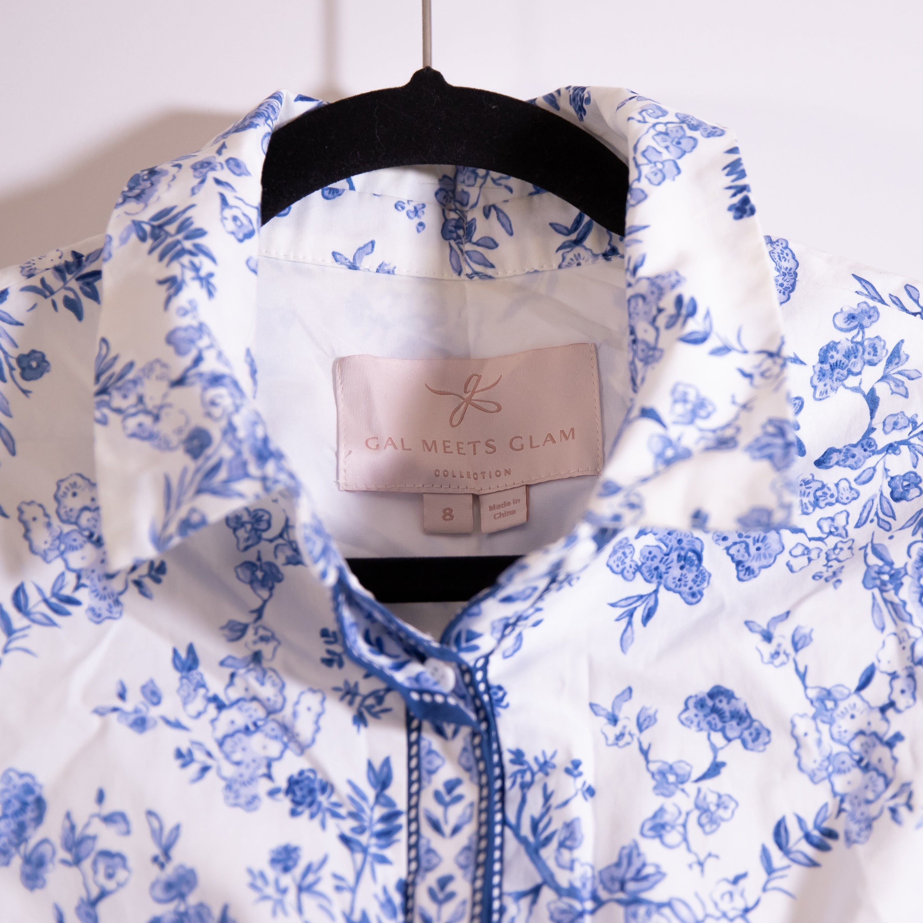 Gal Meets Glam Darla Cotton Poplin Cornflower Floral Blue Toile Mini Dress 8