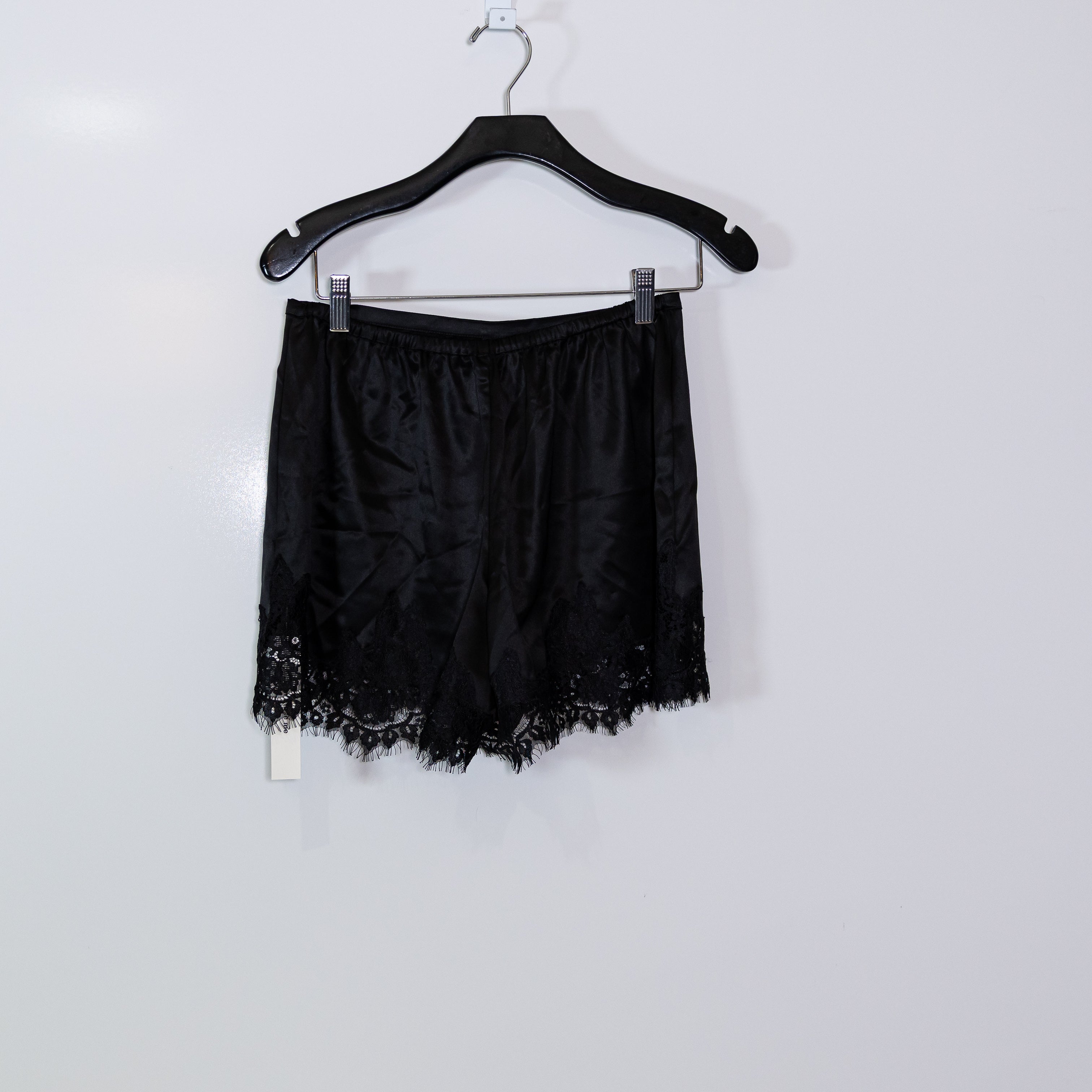 NEW Reformation Fern Satin Lace Trim Pull On Mini Shorts Black Small