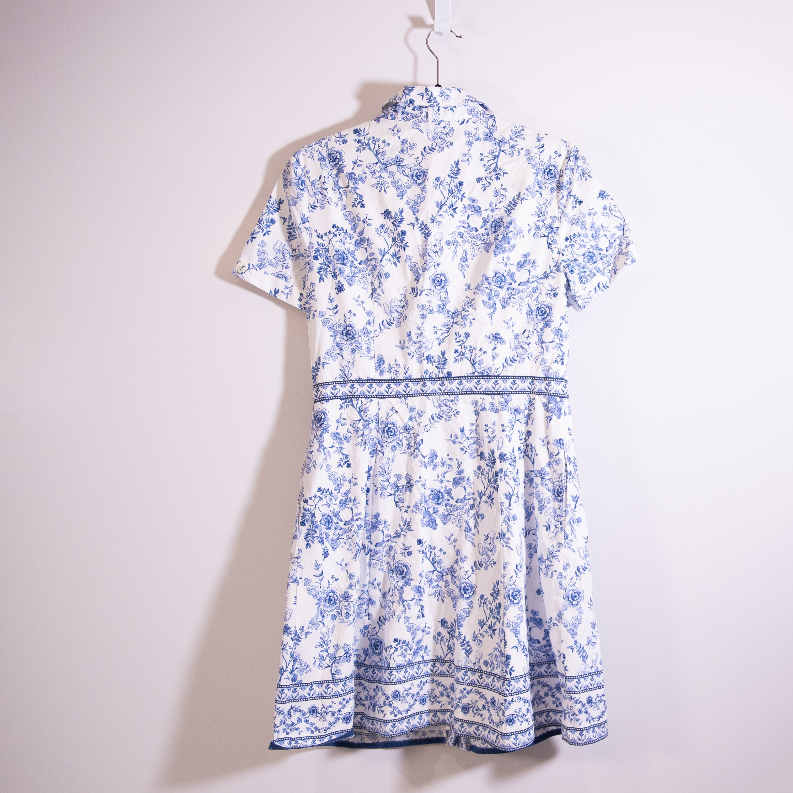 Gal Meets Glam Darla Cotton Poplin Cornflower Floral Blue Toile Mini Dress 8