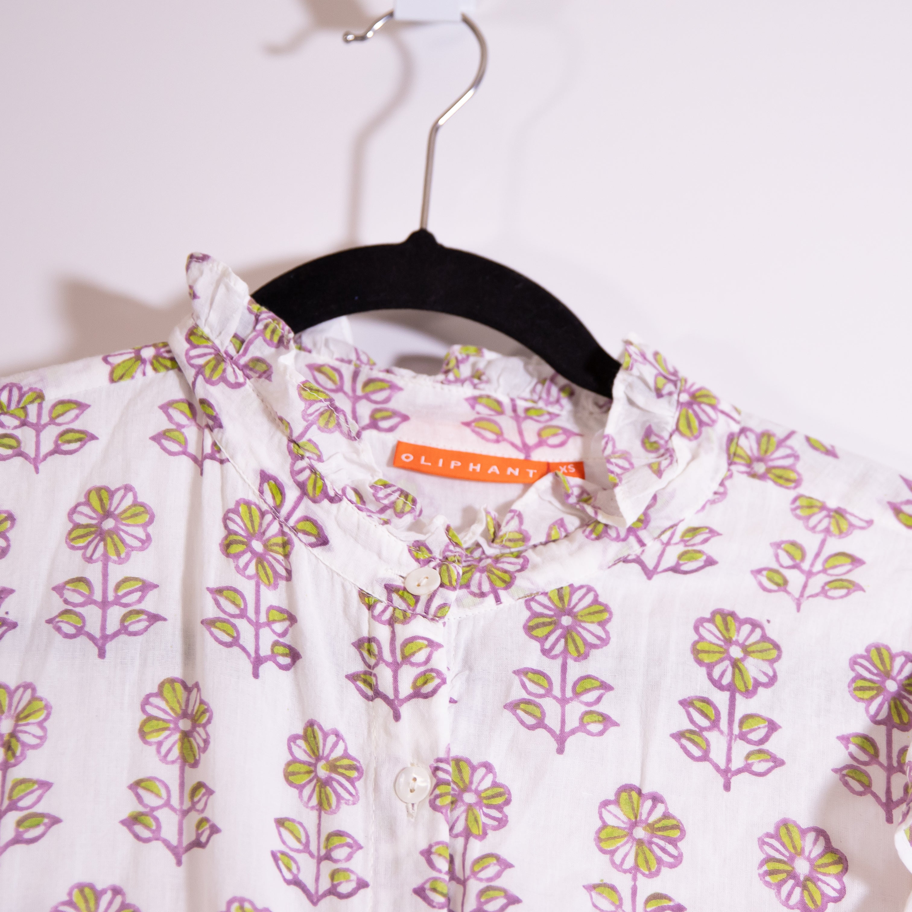 Oliphant Ruffle Collar Button Pullover Tiered Maxi Dress Puglia Lime Print XS