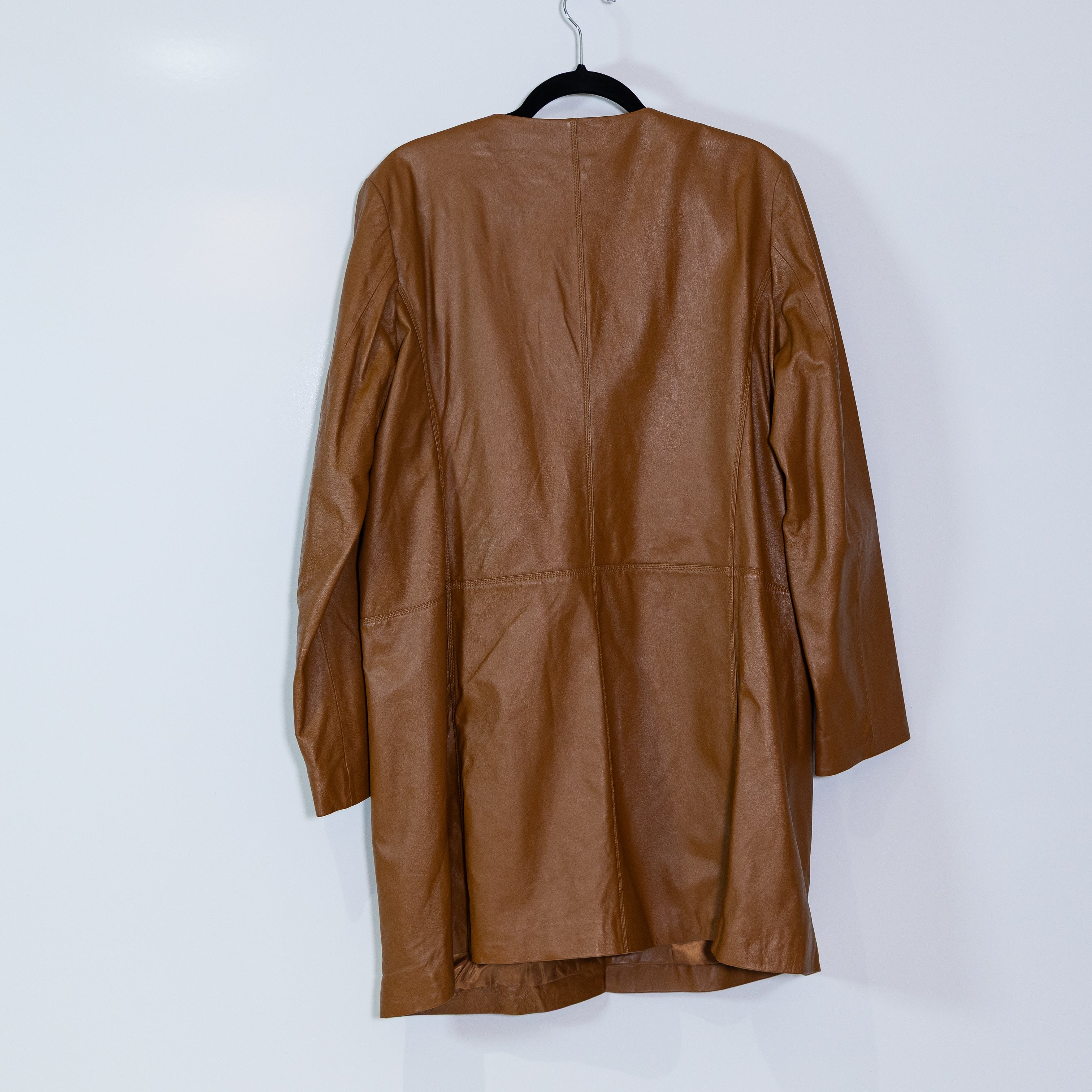Neiman Marcus Genuine Leather Button Front Overcoat Jacket Brown Tan XL