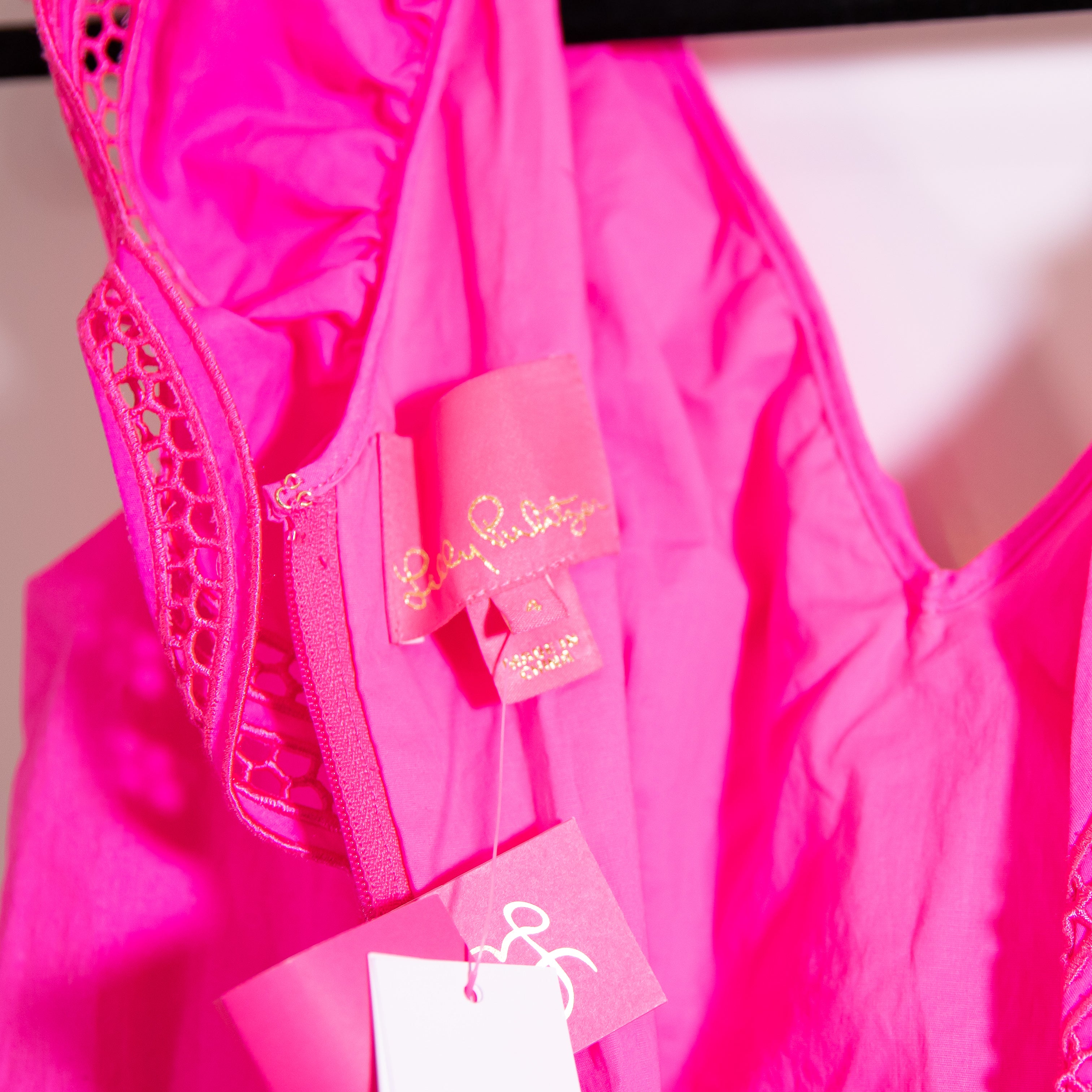 NEW Lilly Pulitzer Carine Cotton Poplin Stretch Eyelet Midi Dress Raz Berry Pink