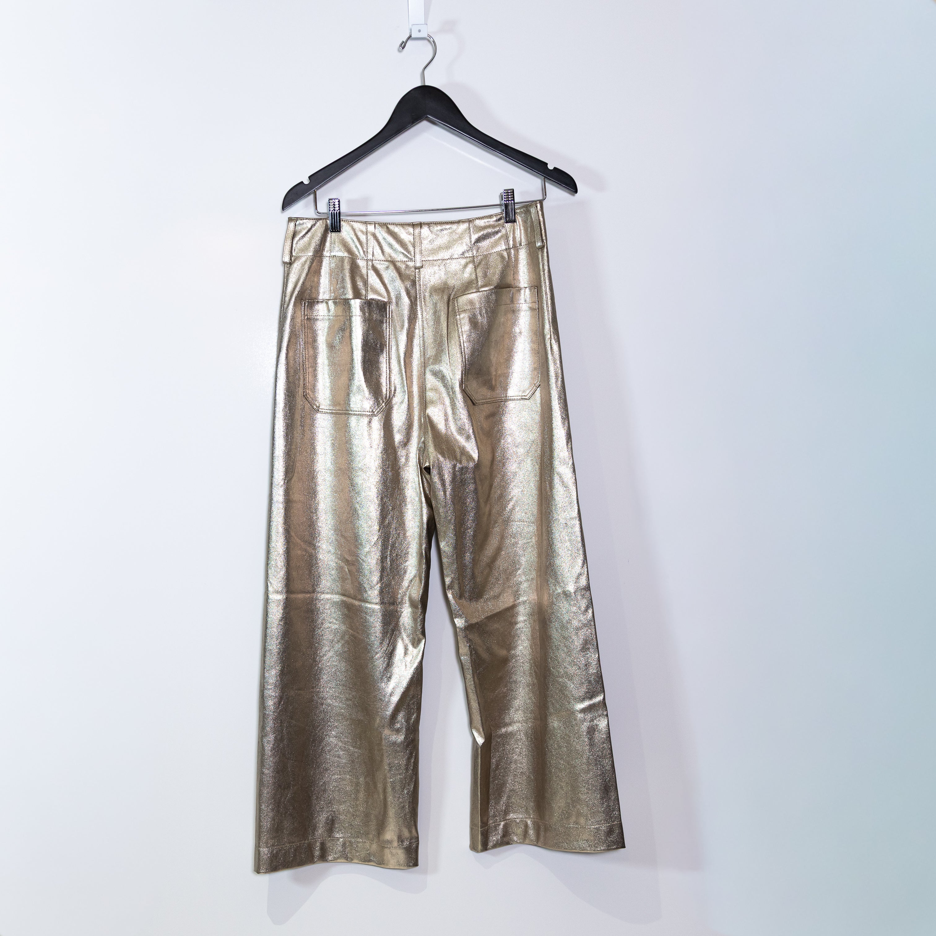 Maeve Anthropologie Colette Metallic Gold Faux Leather Cropped Wide-Leg Pants 30