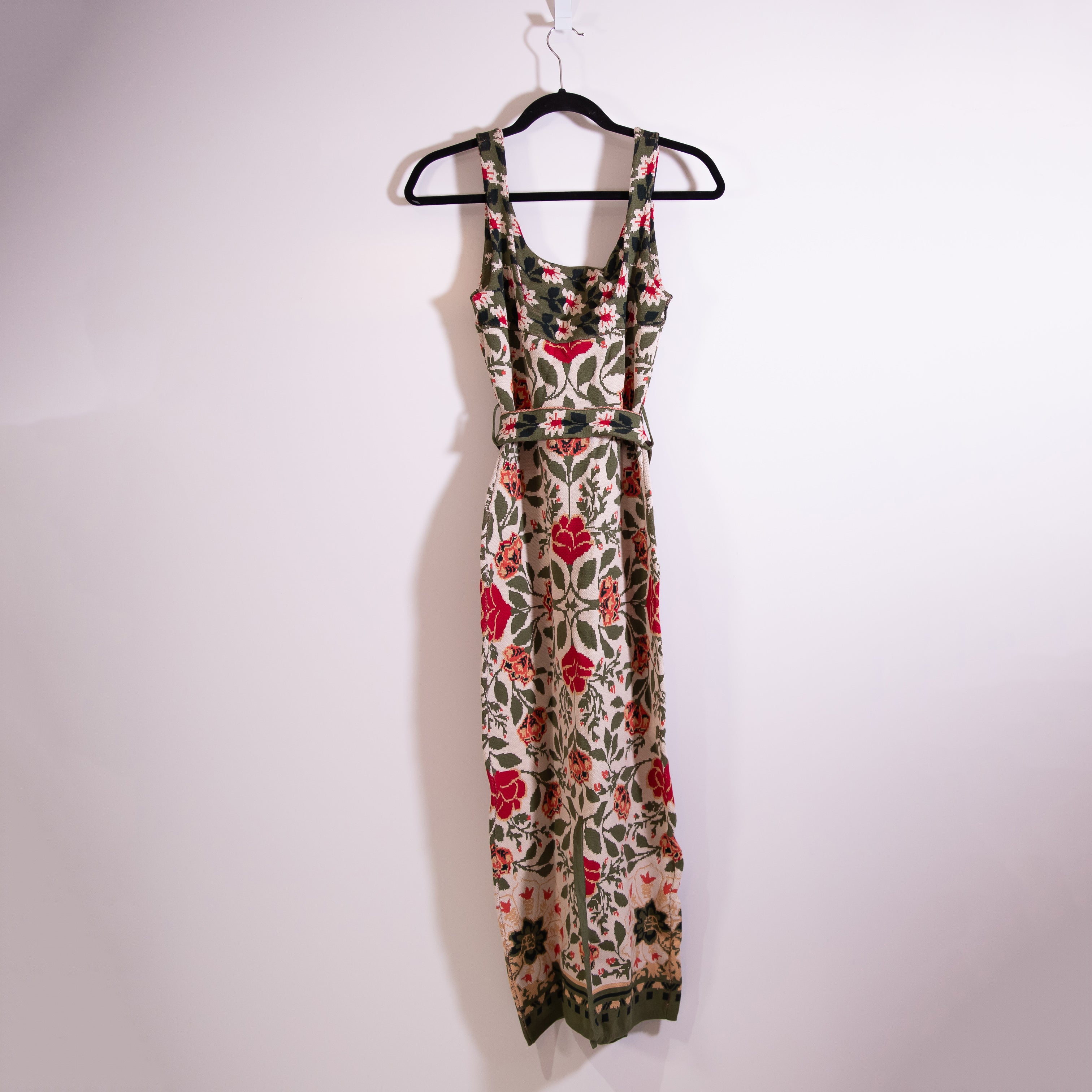 NEW Farm Rio Sand Garden Tapestry Knit Stretch Square Neck Sweater Midi Dress XS