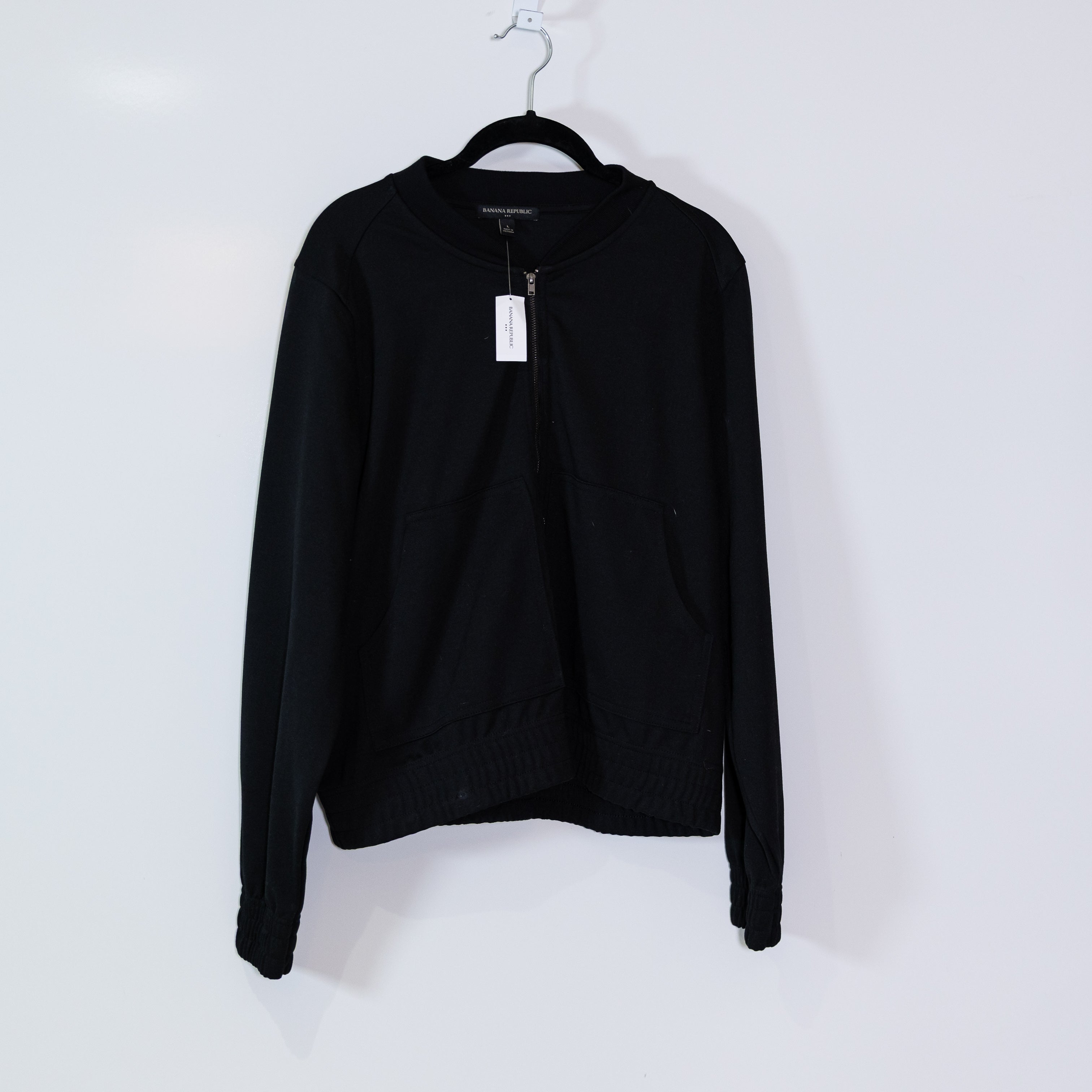 NEW Banana Republic Women's Full Zip Knit Stretch Collarless Jacket Black Large